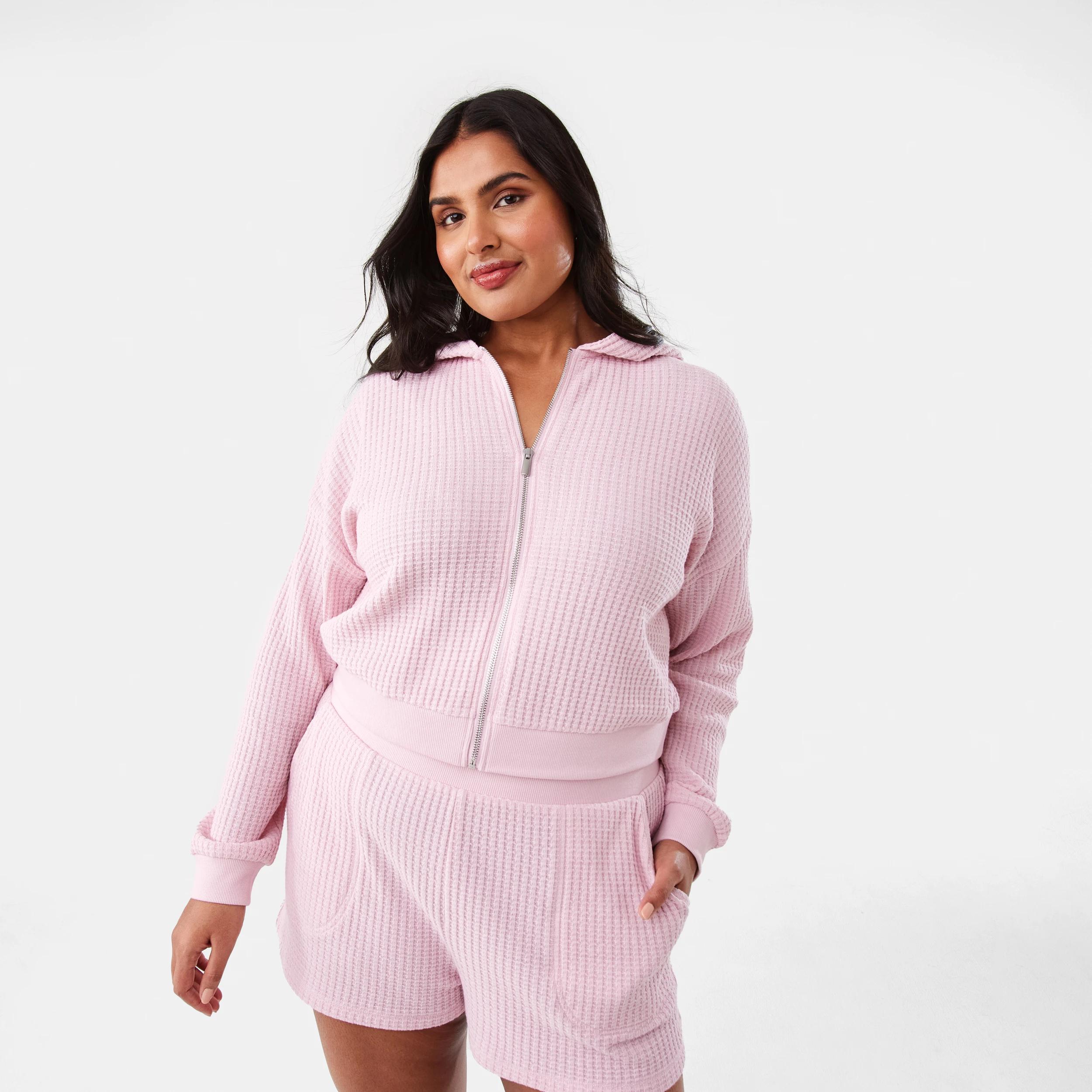 3 Waffle Cropped Hoodie Pink Blush, 3 of 9