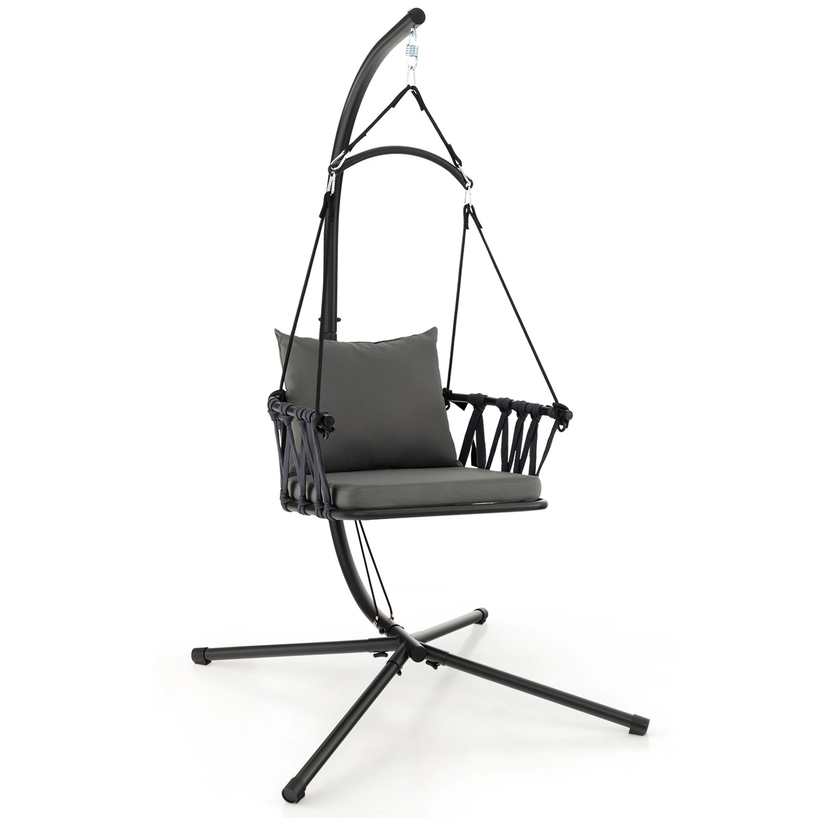 1 Costway Hanging Swing Chair w/Stand Indoor Outdoor Hammock Chair - Grey, 1 of 1