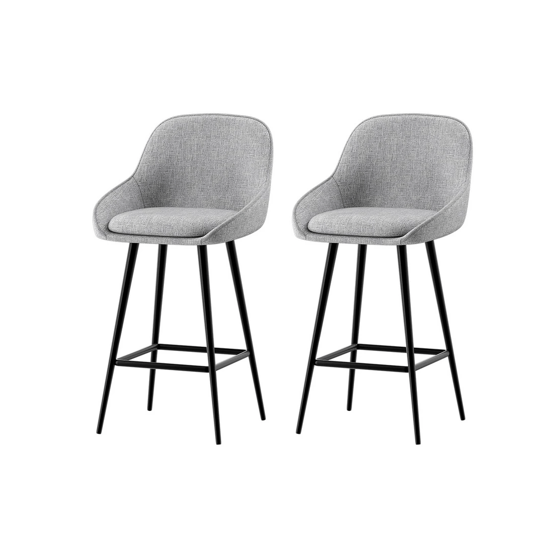 1 Artiss 2x Bar Stools Upholstered Stool Counter Seat Kitchen Dining Chairs - Grey, 1 of 6