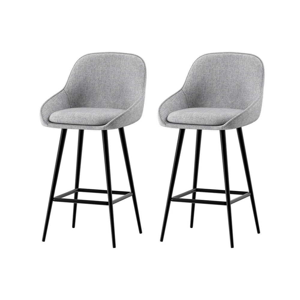 1 Artiss 2x Bar Stools Upholste Stool Counter Seat Kitchen Dining Chairs - Grey, 1 of 6