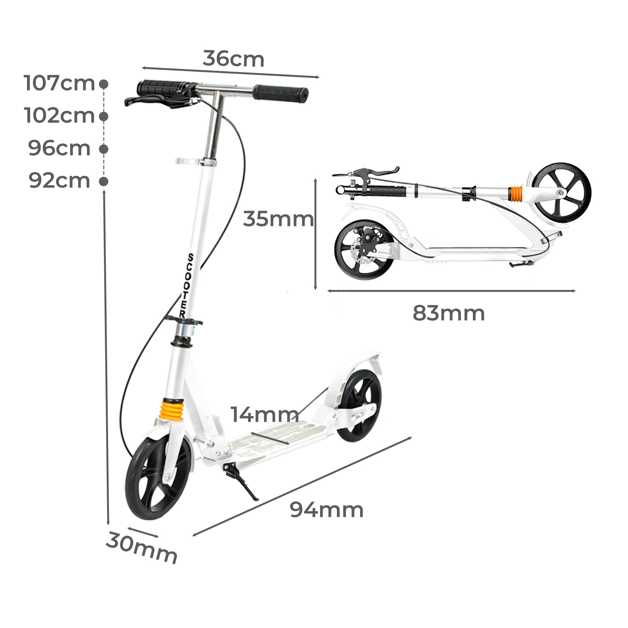3 Monvelo Push Folding Kick Scooter Dual Big Wheels Colour - White, 3 of 8