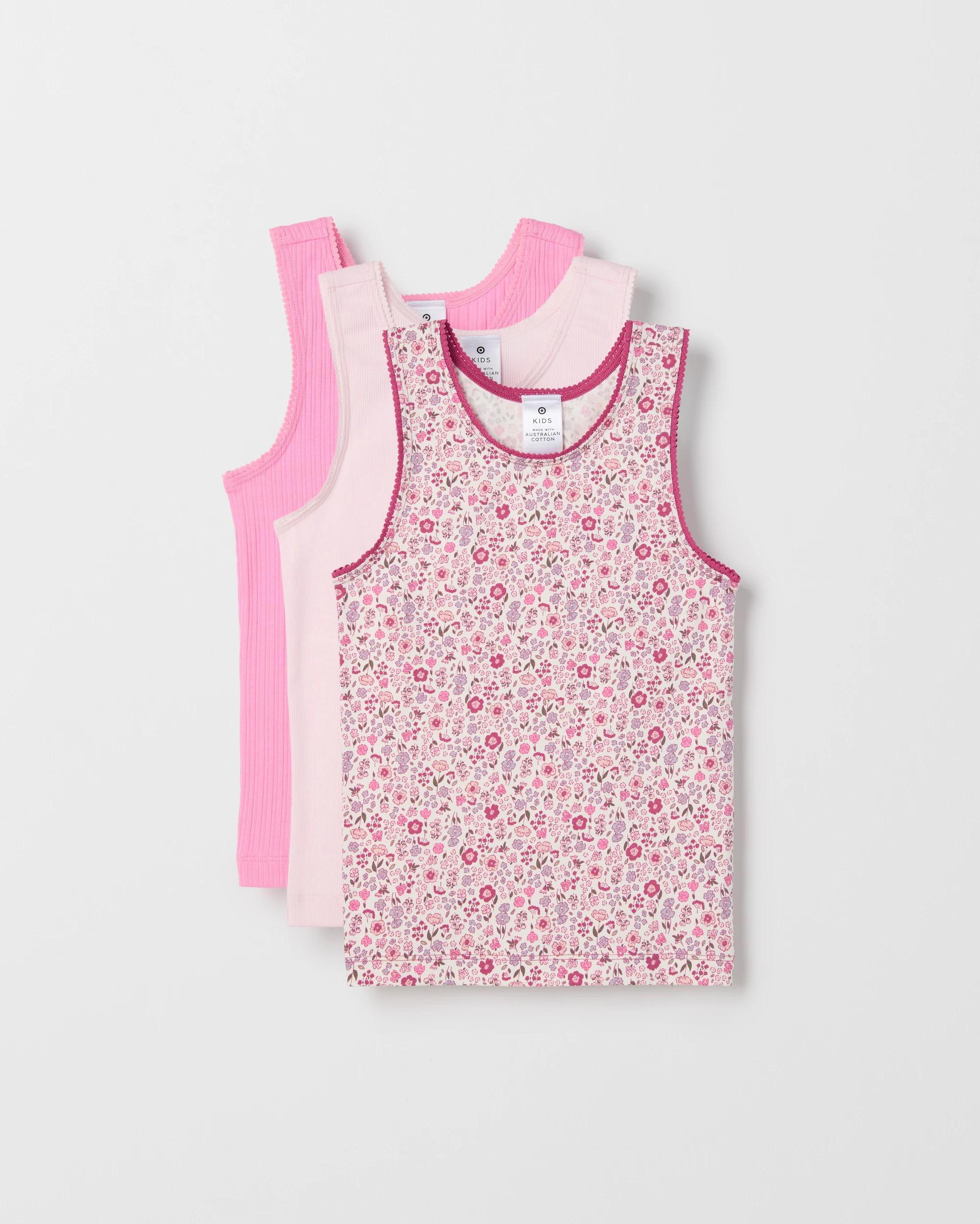 1 Maxx Australian Cotton Blend 3 Pack Younger Girls Singlet FLORAL, 1 of 5