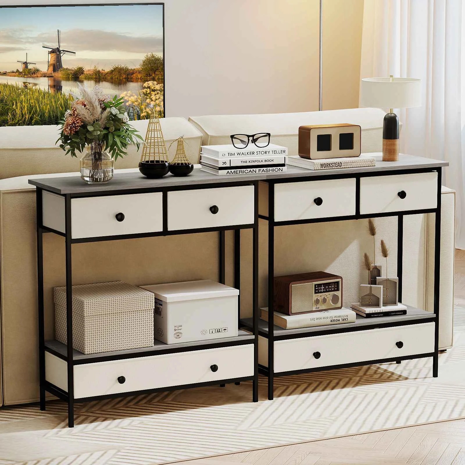 3 Costway Hallway Console Table w/Drawers Narrow Entryway Table - Grey, 3 of 5