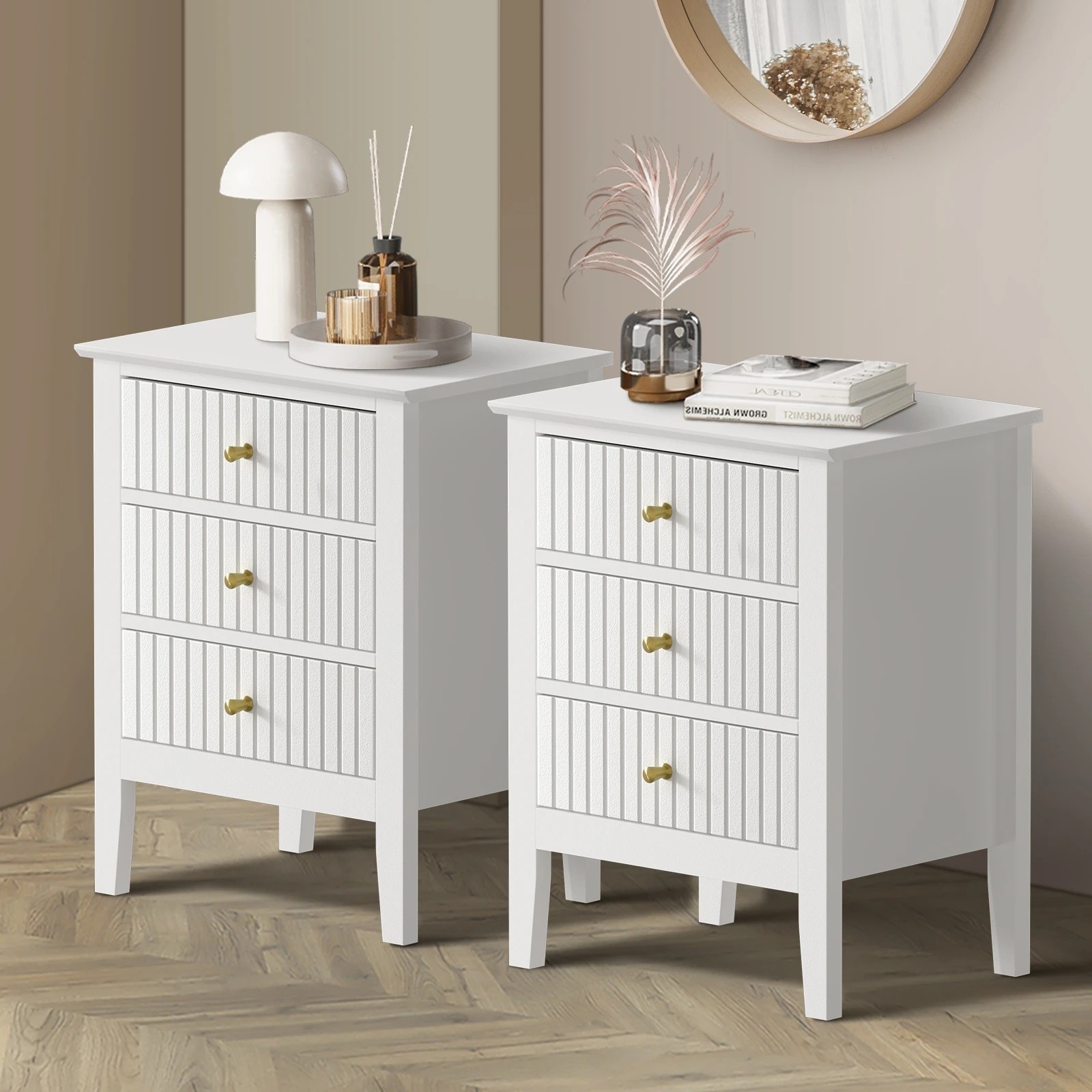 3 Oikiture Bedside Tables Set of 2 Side End Storage Furniture Nightstand - White, 3 of 9