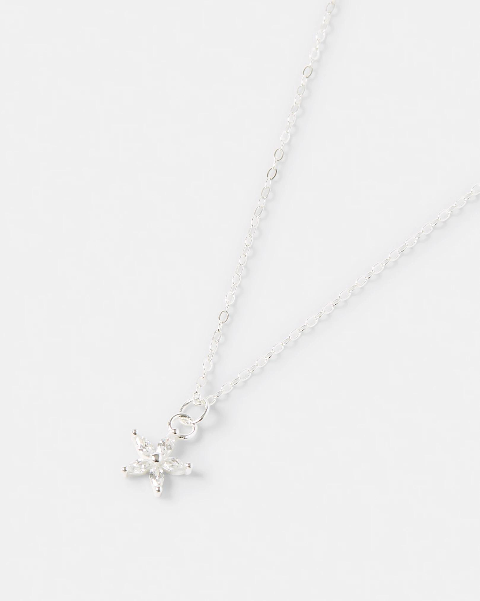 2 Sterling Silver 925 Cubic Zirconia Flower Necklace Silver, 2 of 4