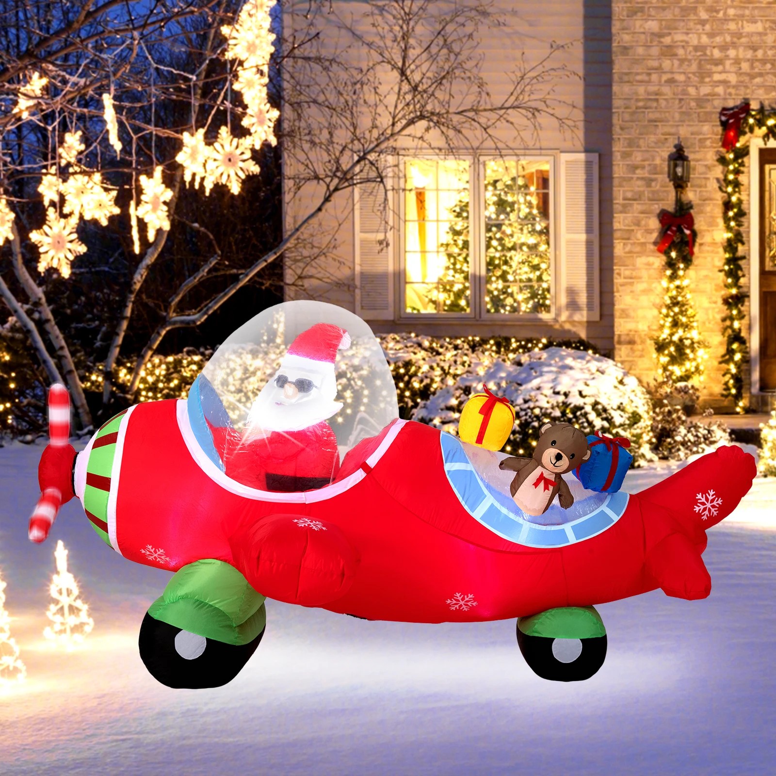 3 Costway 2.2M Christmas Inflatables Airplane Santa Claus & Bear w/Xmas Gift Boxes, 3 of 4