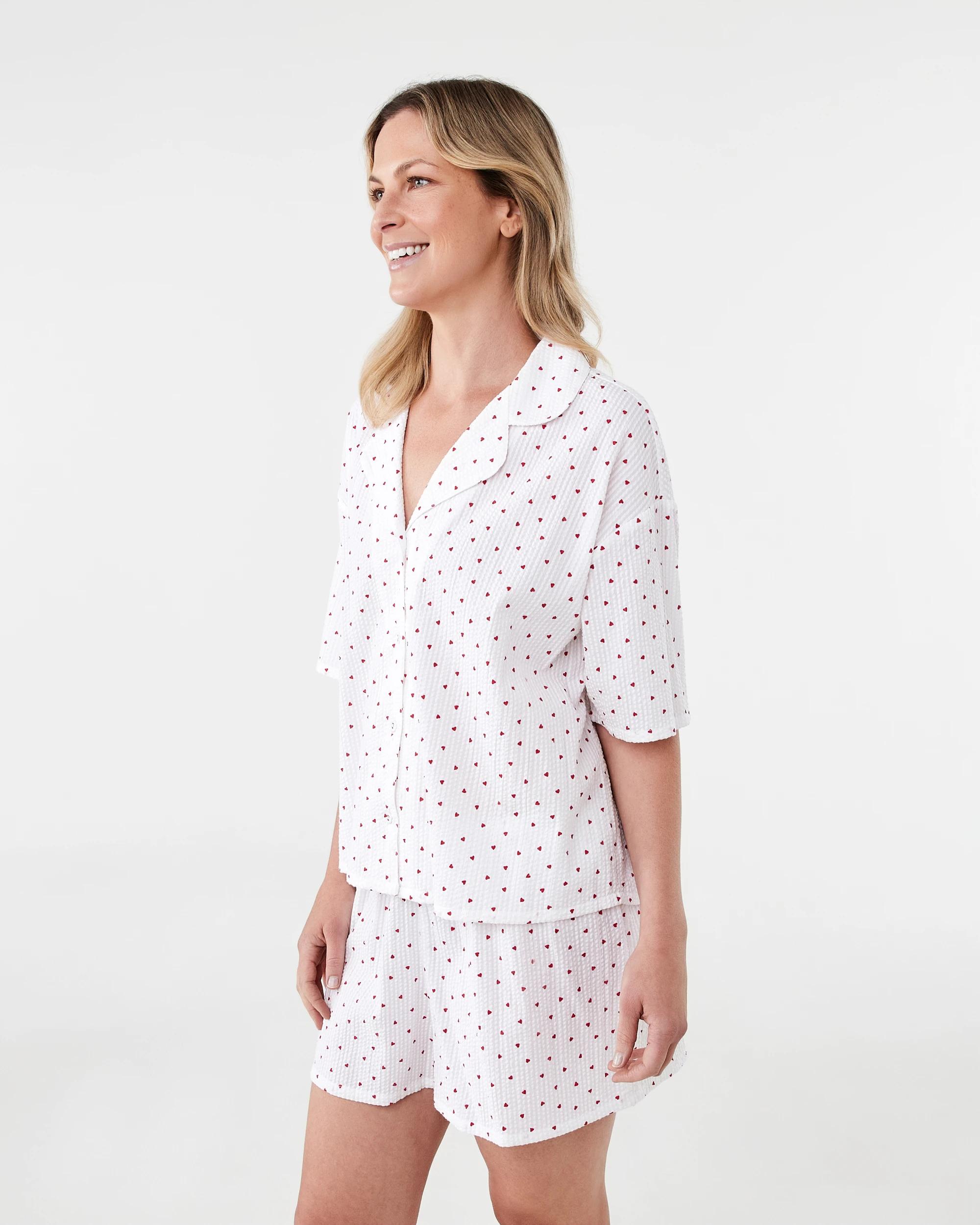 2 Cotton Seersucker Short Sleeve and Shorts Pyjama Set Hearts, 2 of 8