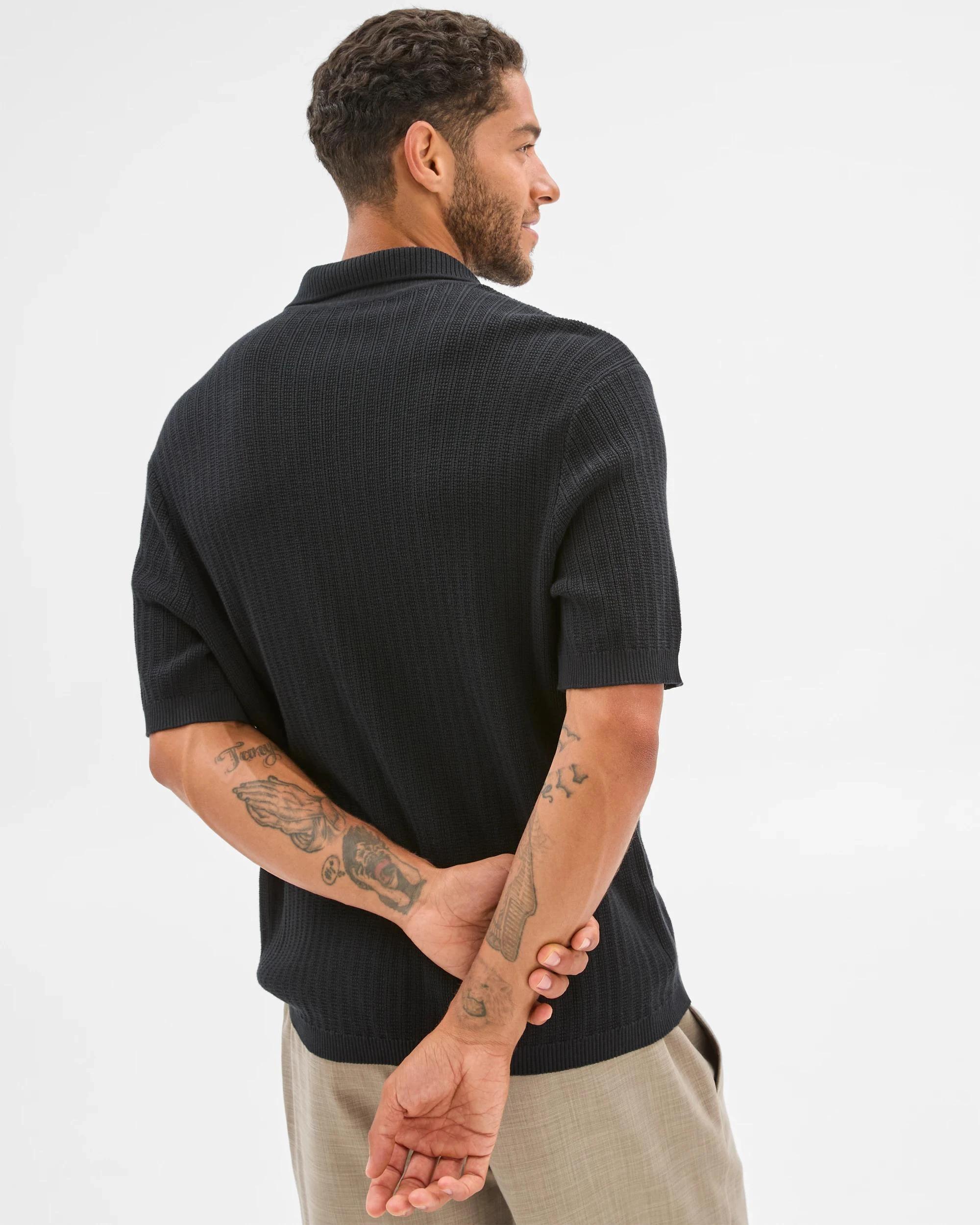 4 Australian Cotton Textured Stripe Knit Shirt - Preview BLACK, 4 of 6