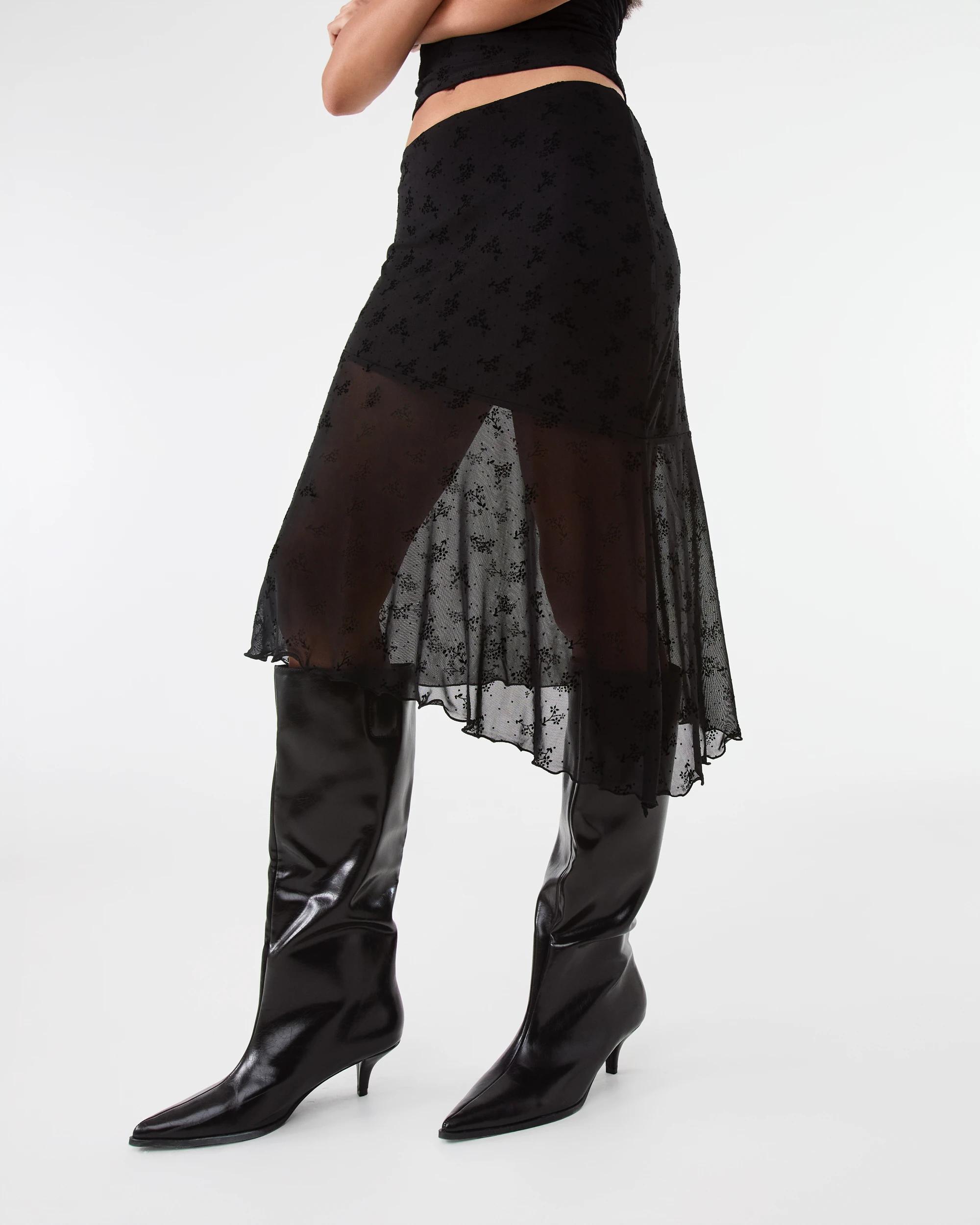 1 Burnout Mesh Asymmetric Skirt Black, 1 of 6