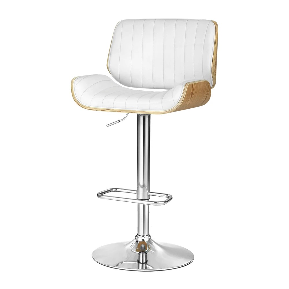 1 Artiss Bar Stools Swivel Leather Chairs Wooden - White, 1 of 6