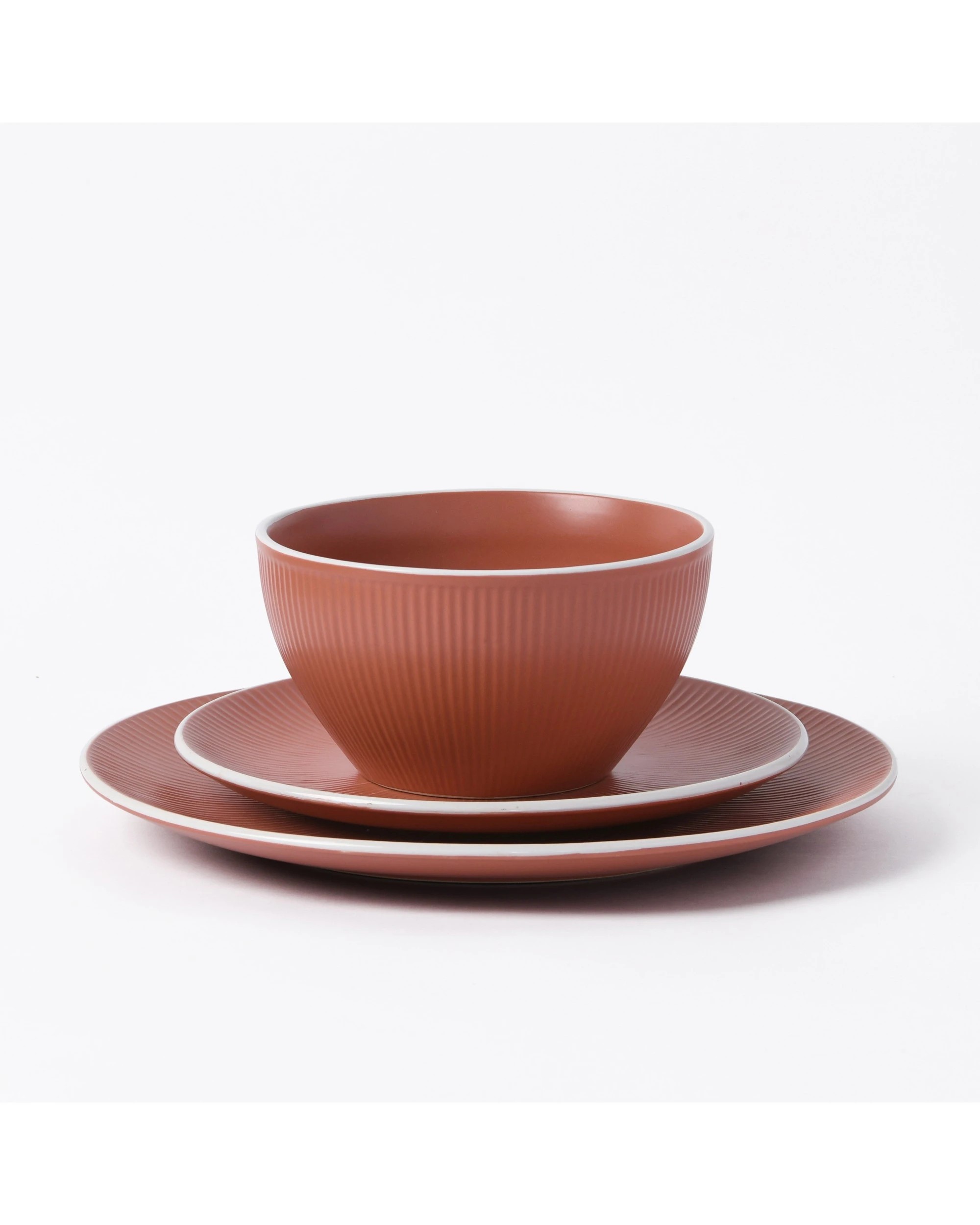 3 Cadence & Co. Maze 12-Piece Ribbed Matte Glaze Dinner Set 4 person - Terracotta, 3 of 7