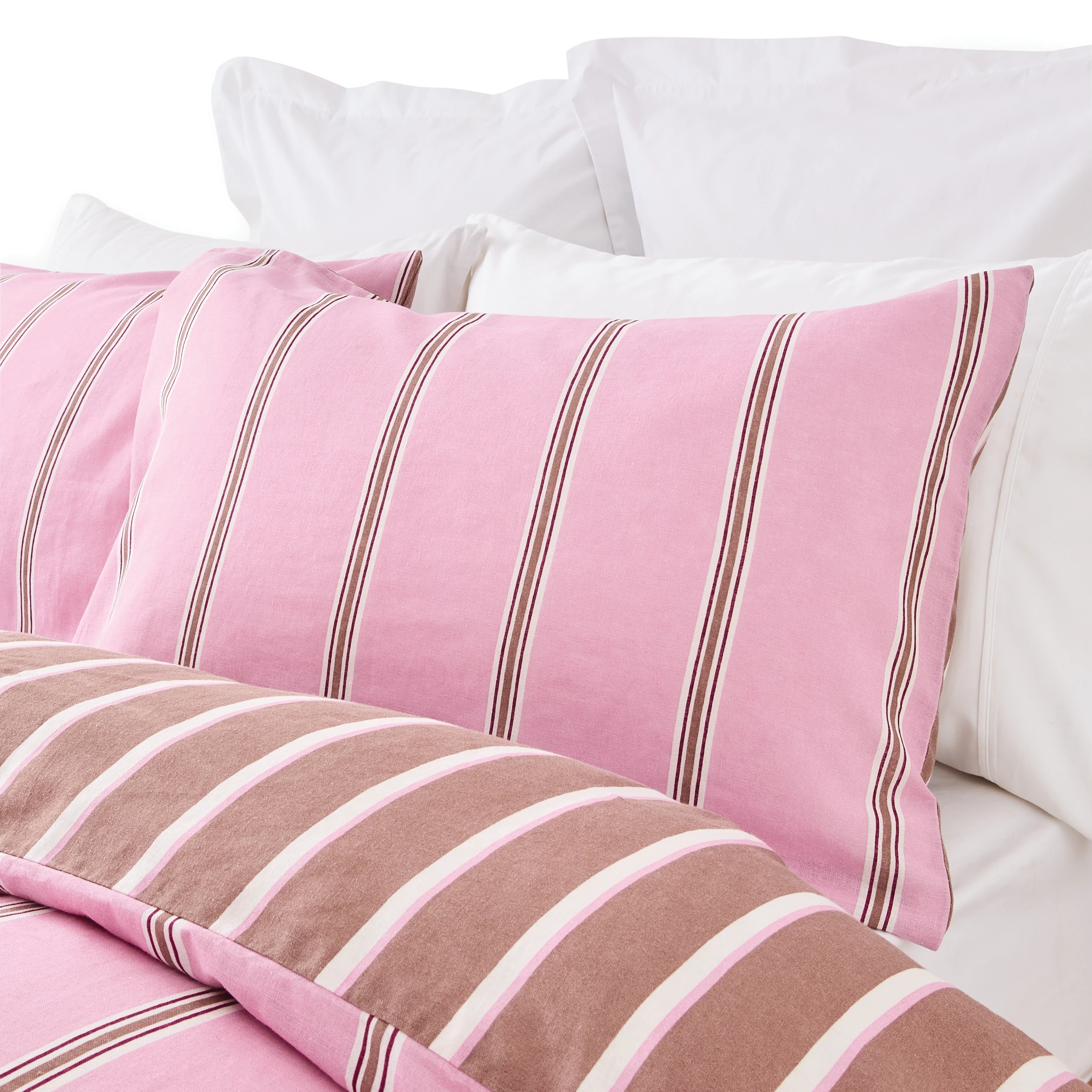 3 Stripe Linen Cotton Reversible Quilt Cover Set - Queen Bed, Pink and Mocha, 3 of 8