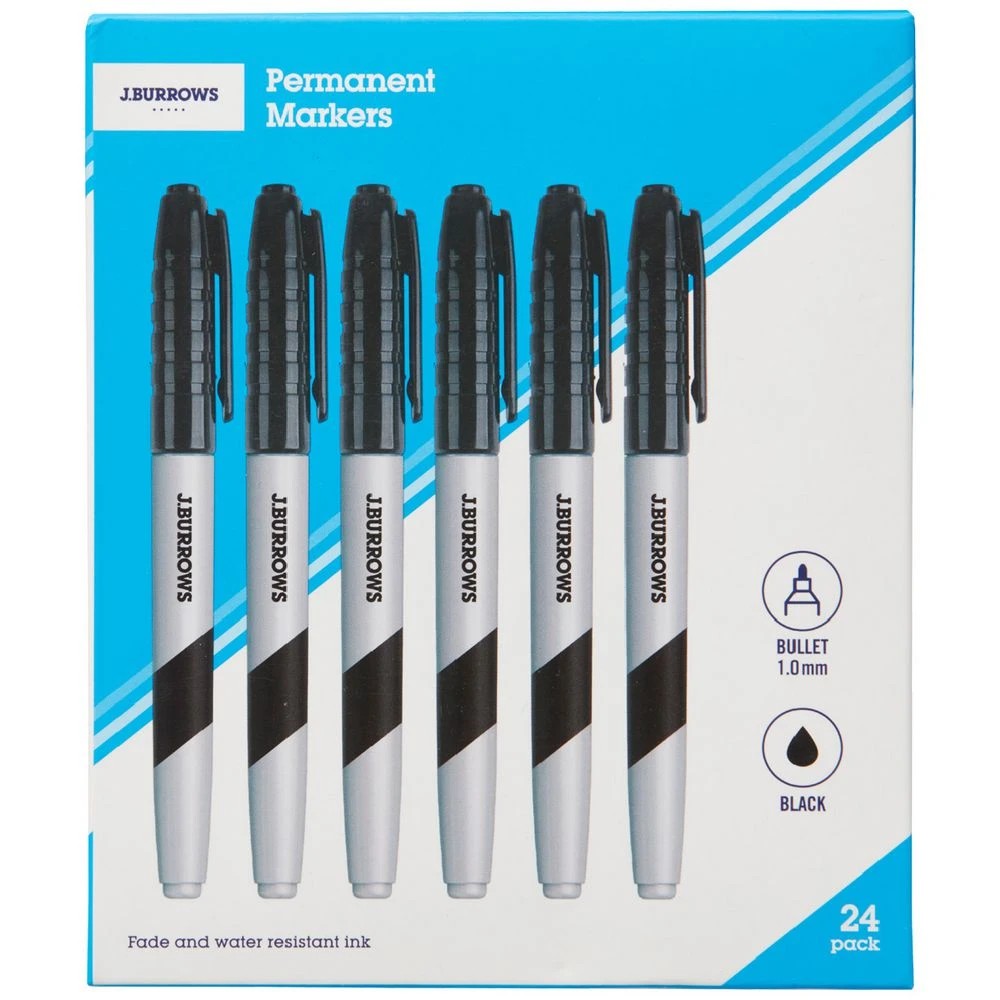 1 J.Burrows Permanent Markers 1mm Black 24 Pack, 1 of 3