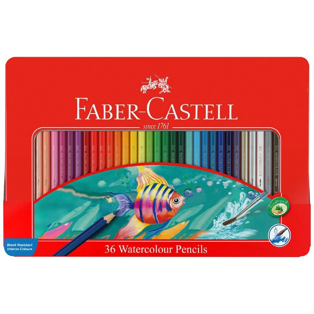 1 Faber-Castell Watercolour Pencils Tin 36 Pack, 1 of 3