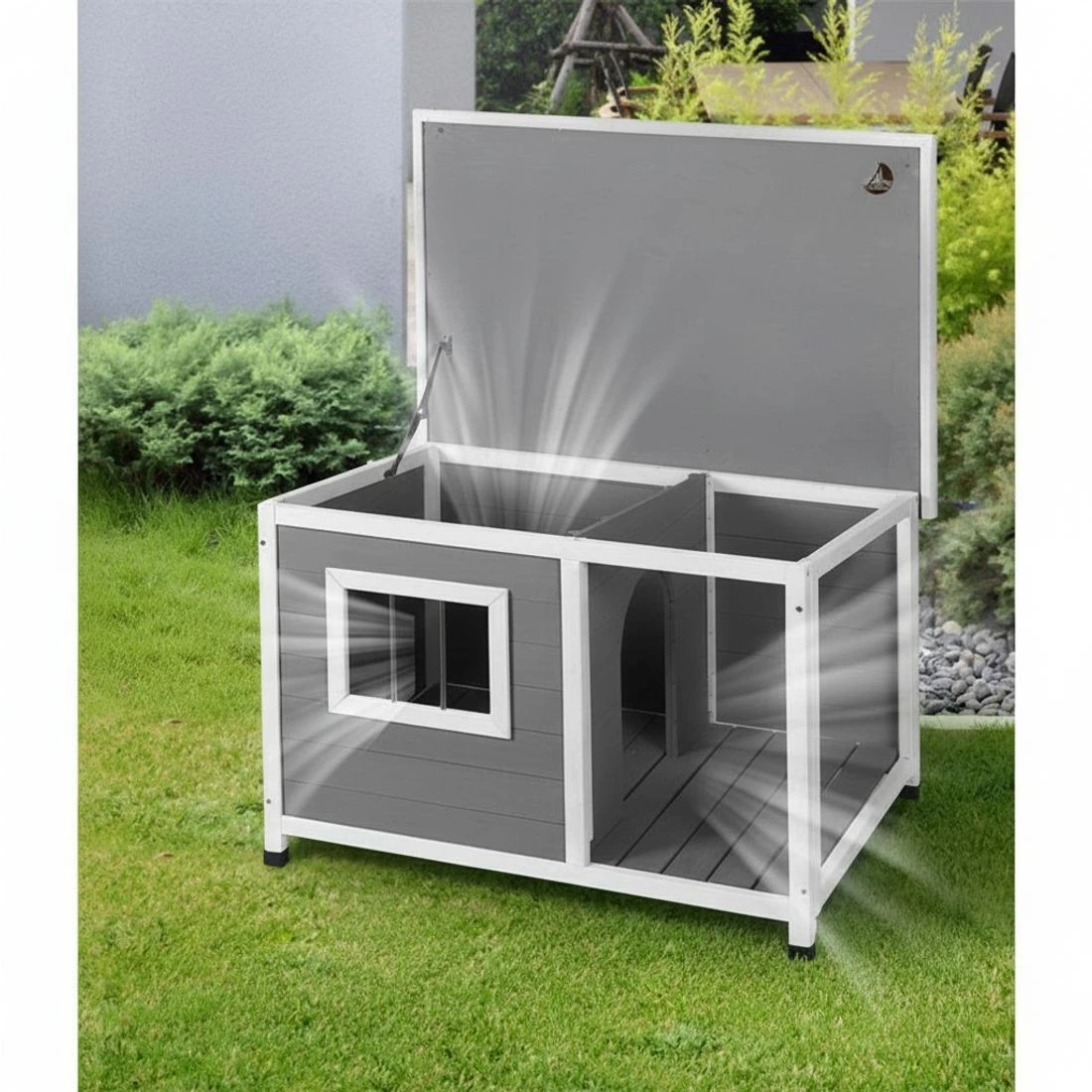 6 i.Pet Dog Kennel House Large Wooden Outdoor Pet Kennels Indoor Puppy Cabin Log - Grey, 6 of 7