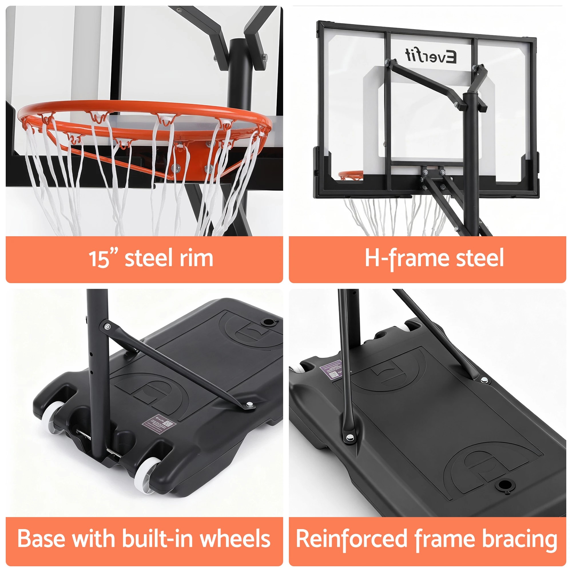 4 Everfit Portable Basketball Hoop Adju Pool Goal System Backyard 1.05M 2.1M - Black, 4 of 4