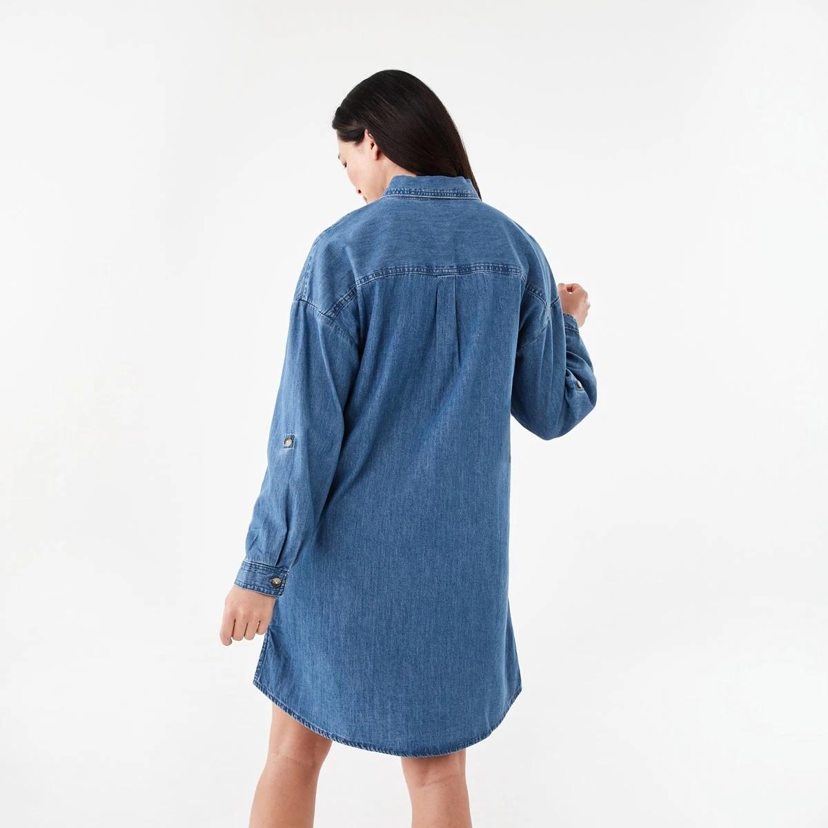 4 Long Sleeve Shift Shirt Mini Dress Mid Wash, 4 of 6