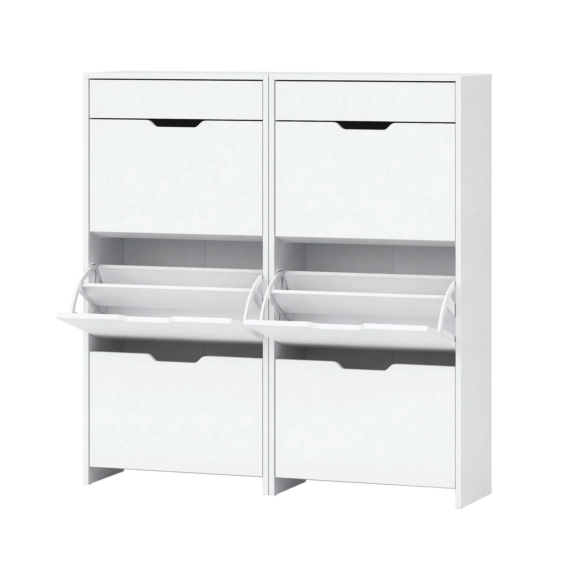 1 Artiss 2x Shoe Cabinet Organiser 3 Flip Drawer Adjustable Shelf High Gloss - White, 1 of 8