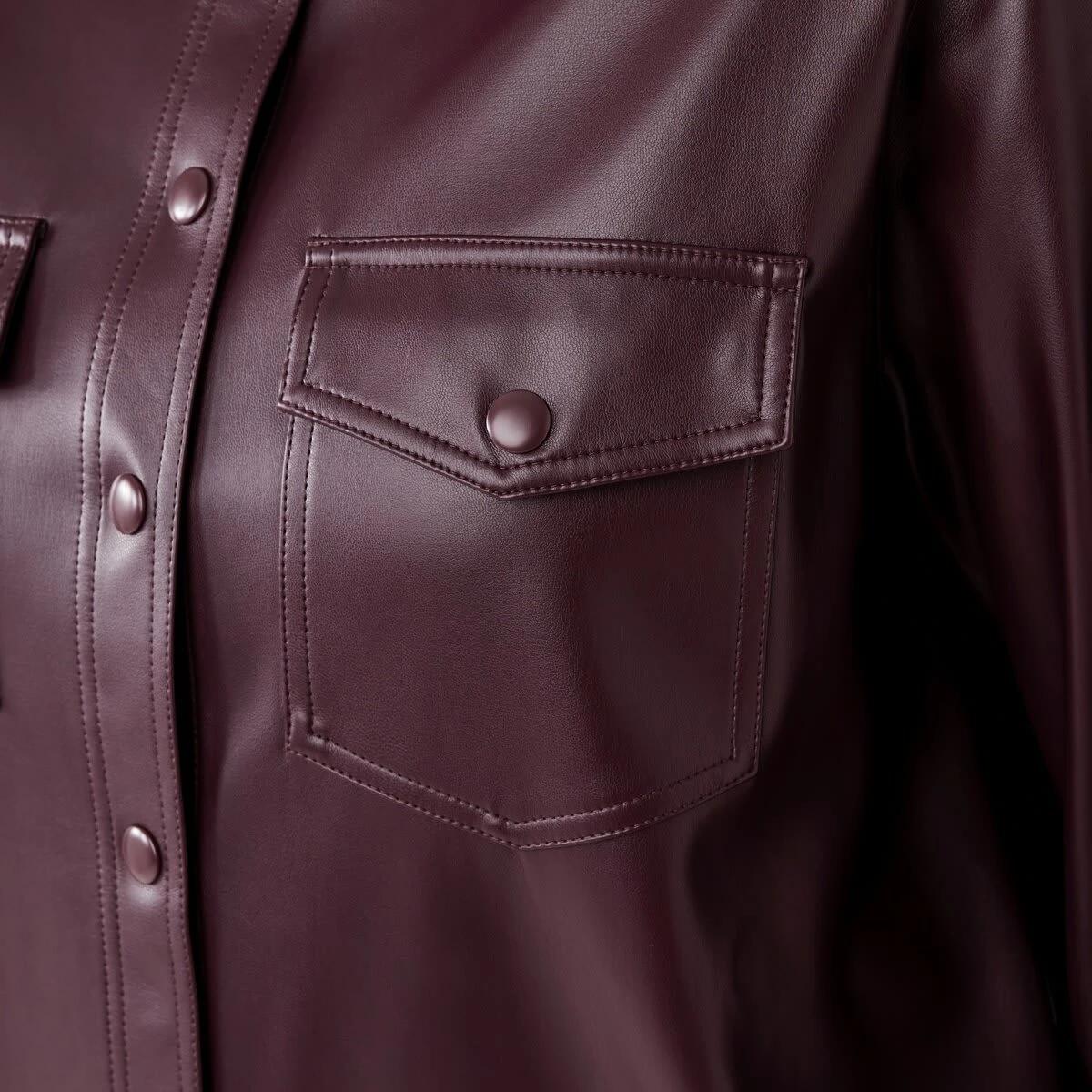 7 Long Sleeve Faux Leather Shirt Mulberry, 7 of 8