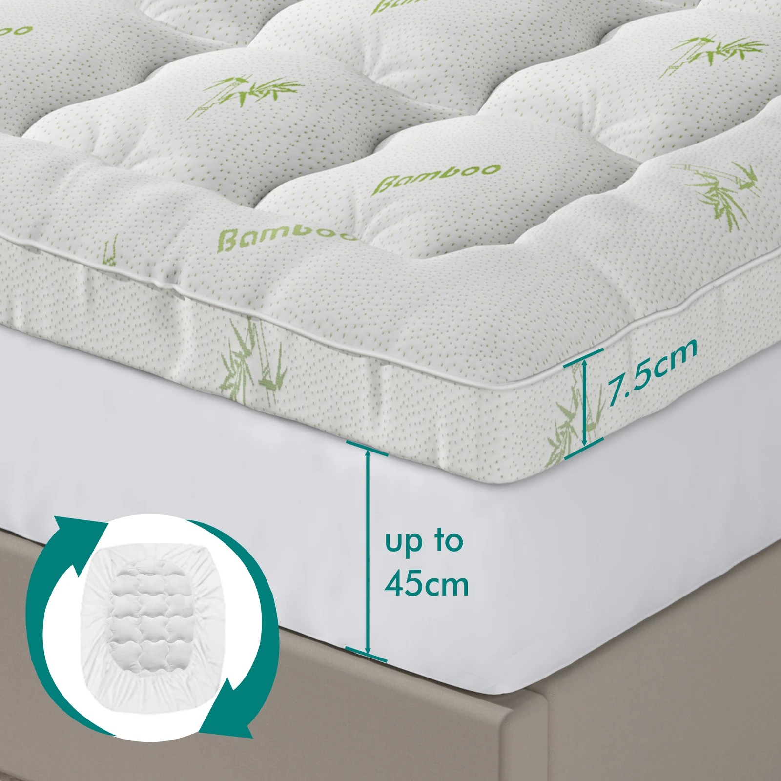 7 Starry Eucalypt Bamboo Fibre Pillowtop Mattress Topper Underlay Pad 7.5cm - Double Bed, 7 of 8