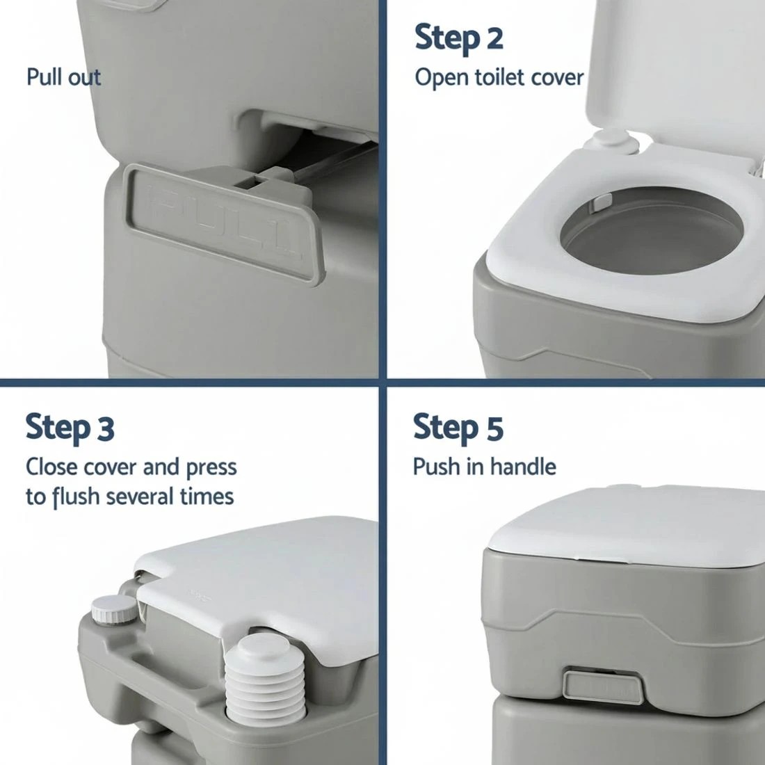 6 Weisshorn 20L Portable Camping Toilet Outdoor Flush Potty Boating - Grey, 6 of 8