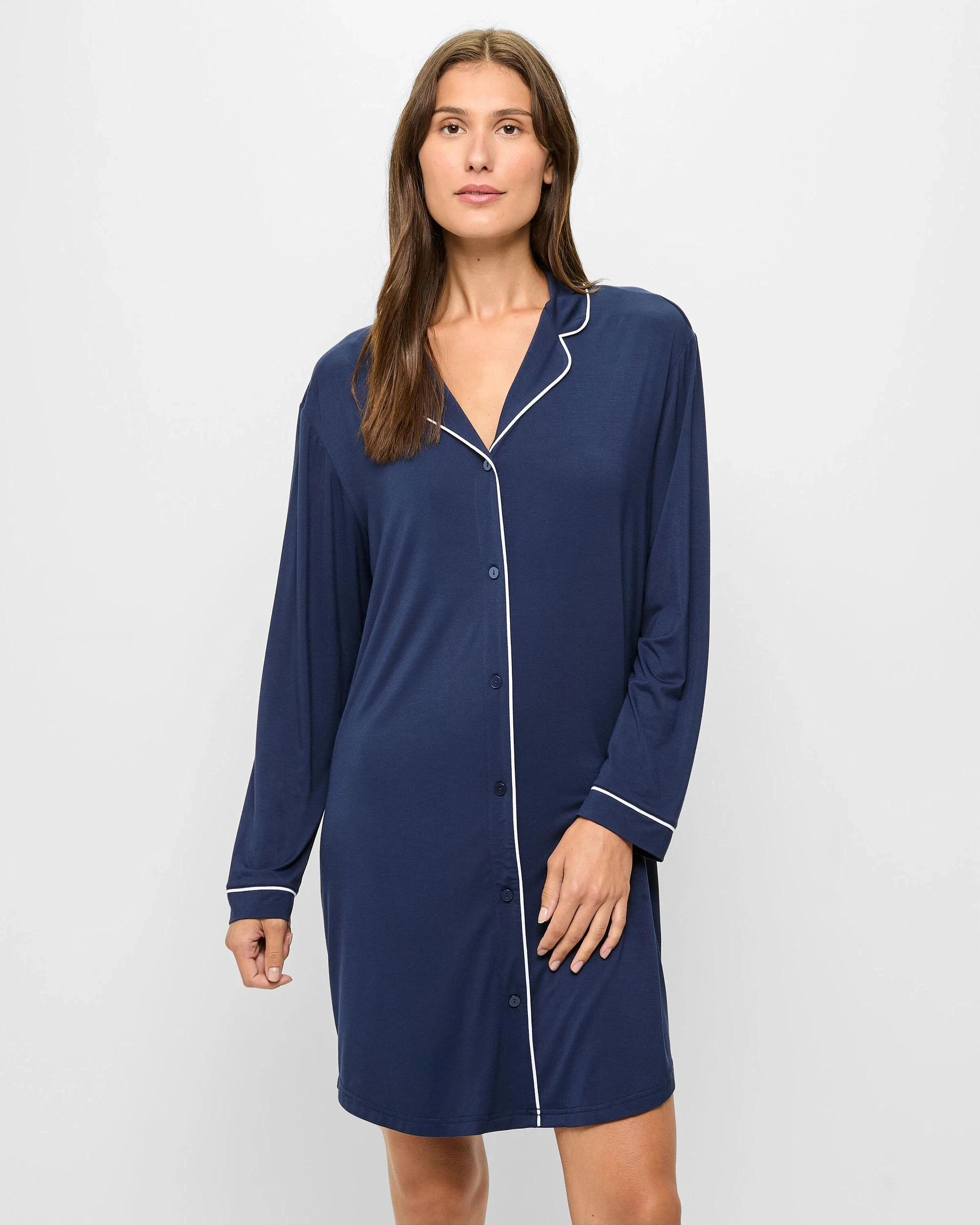 1 Target Woman Soft Comfort Bamboo Long Sleeve Nightie NAVY BLUE, 1 of 5