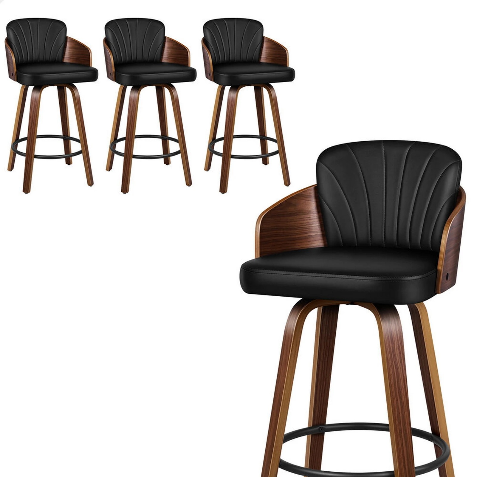 1 Alfordson 4x Swivel Bar Stools Alice Kitchen Wooden Dining Chair - Black, 1 of 10