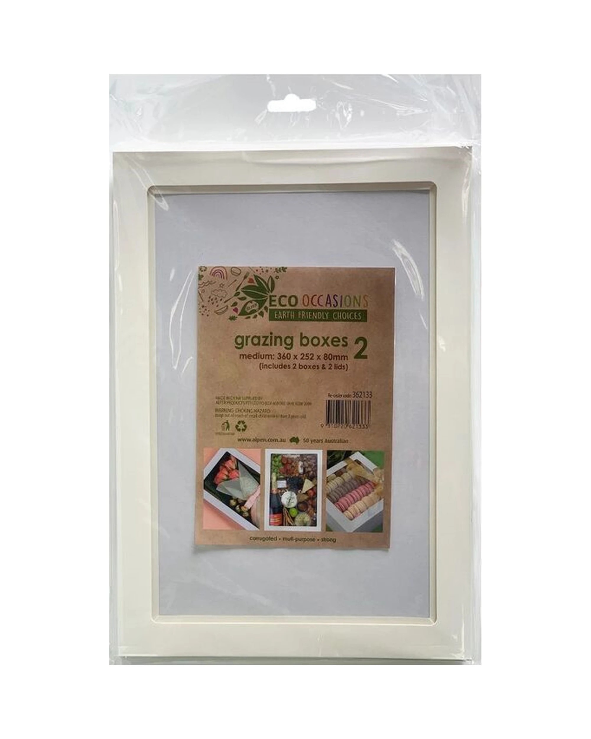 4 Alpen Eco White Grazing Boxes with Lids 36cm x 25.2cm x 8cm Pack of 2 - White, 4 of 4