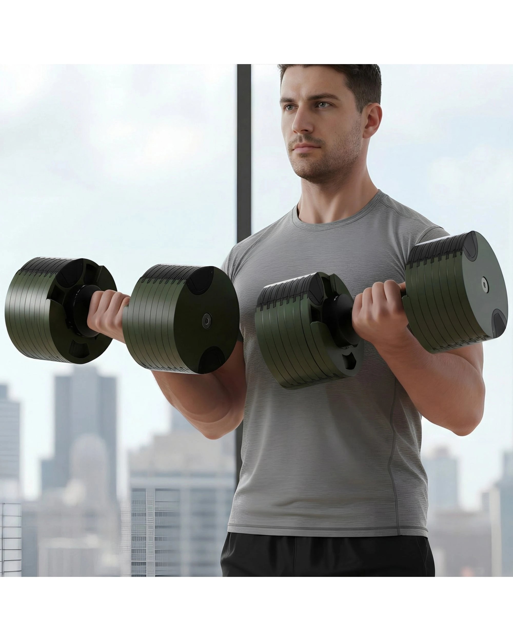 10 Powertrain Eon Green Dial Up 45KG Adjustable Dumbbell Pair with Stand 9 Weight Options - Green, 10 of 10