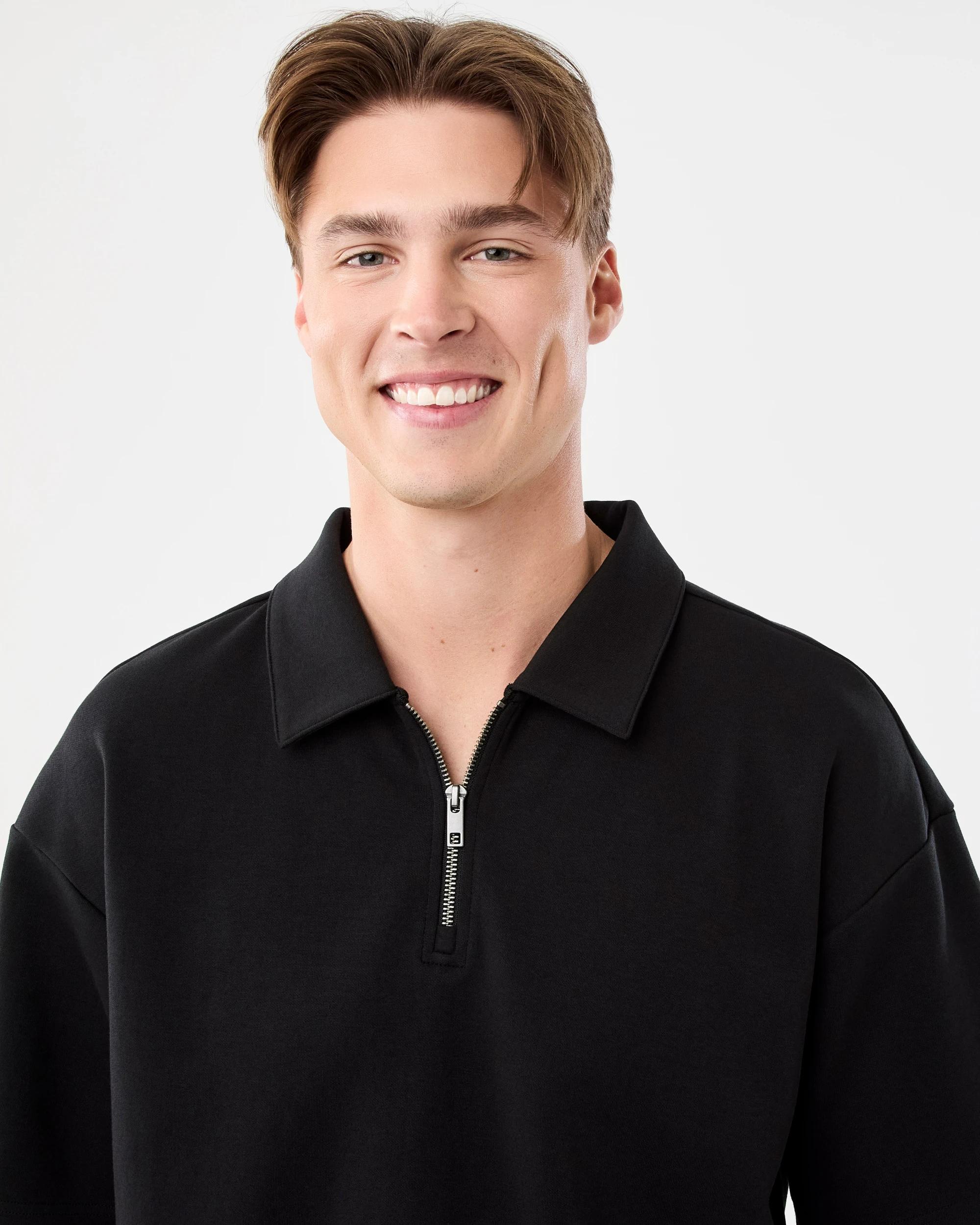 4 1/4 Zip Interlock Polo Shirt Black, 4 of 5