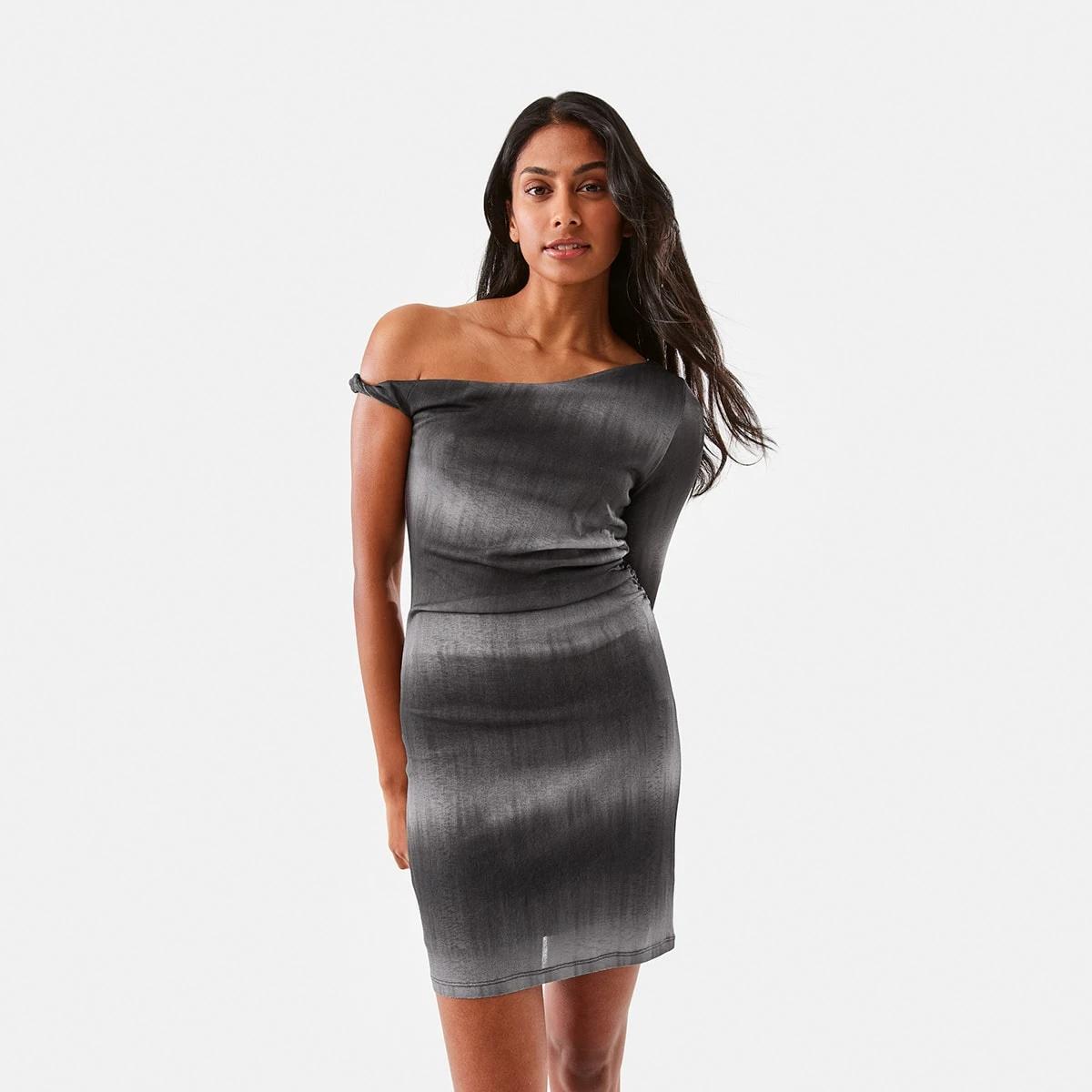 1 Long Sleeve Off Shoulder Mini Dress Brn Dye St, 1 of 10