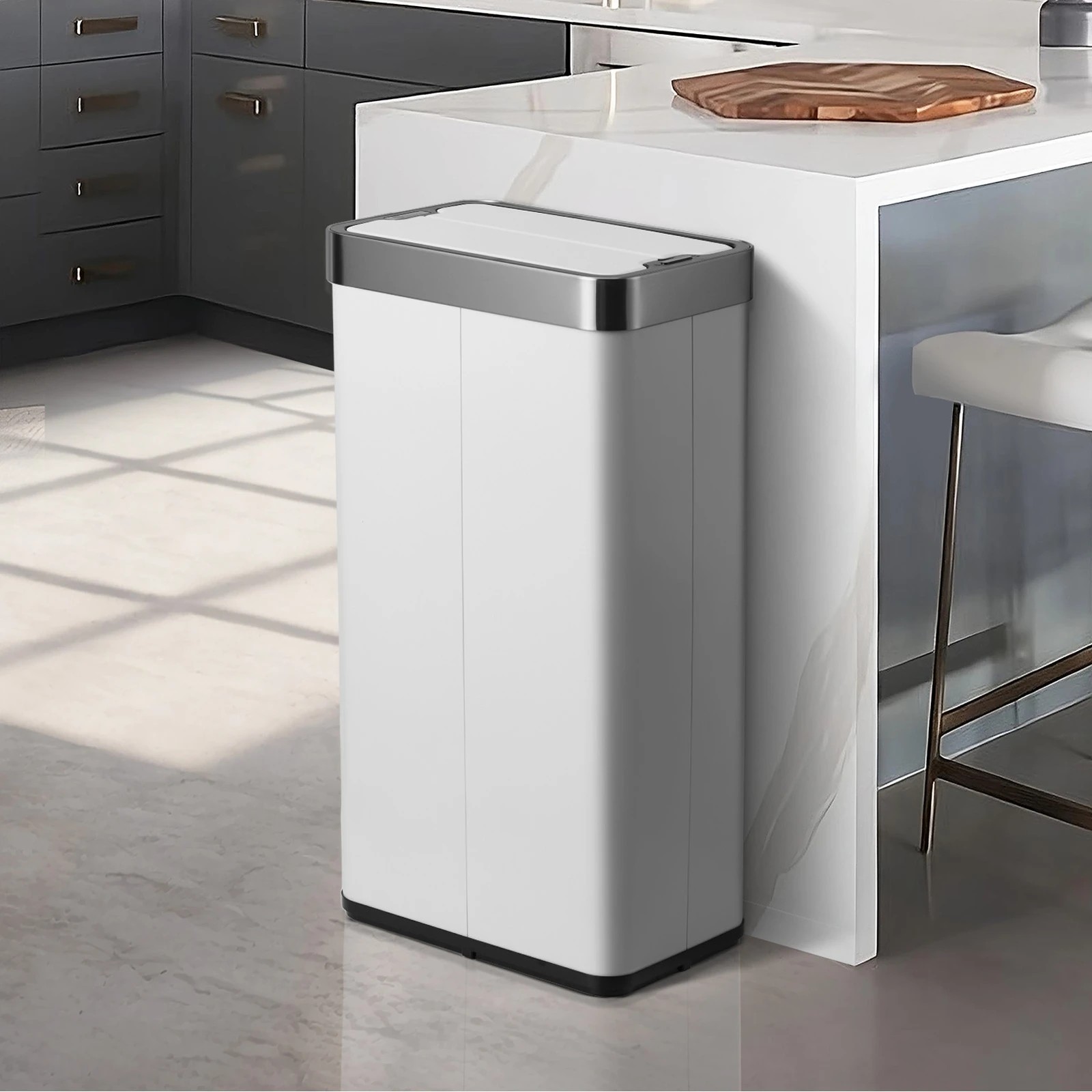 3 Oikiture 75L Motion Sensor Rubbish Bin Stainless Steel - White, 3 of 10