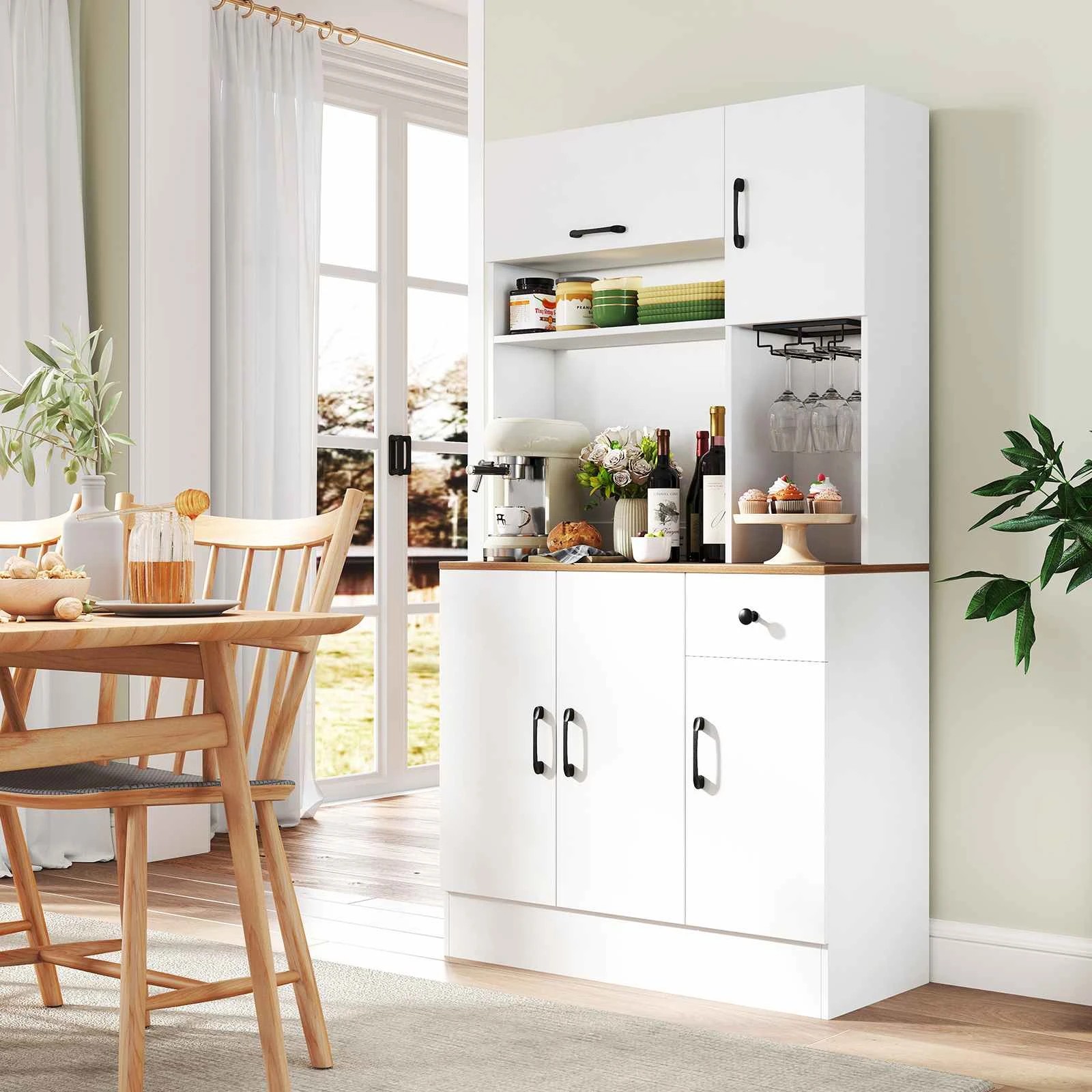 2 Costway 167cm Pantry Cupboard Buffet Sideboard w/Power Outlet - White, 2 of 3