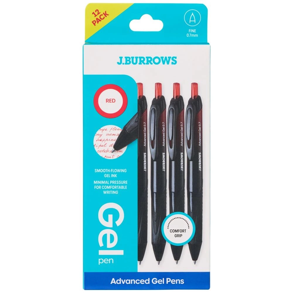 1 J.Burrows Retractable Advanced Gel Pen Red12 Pack, 1 of 4