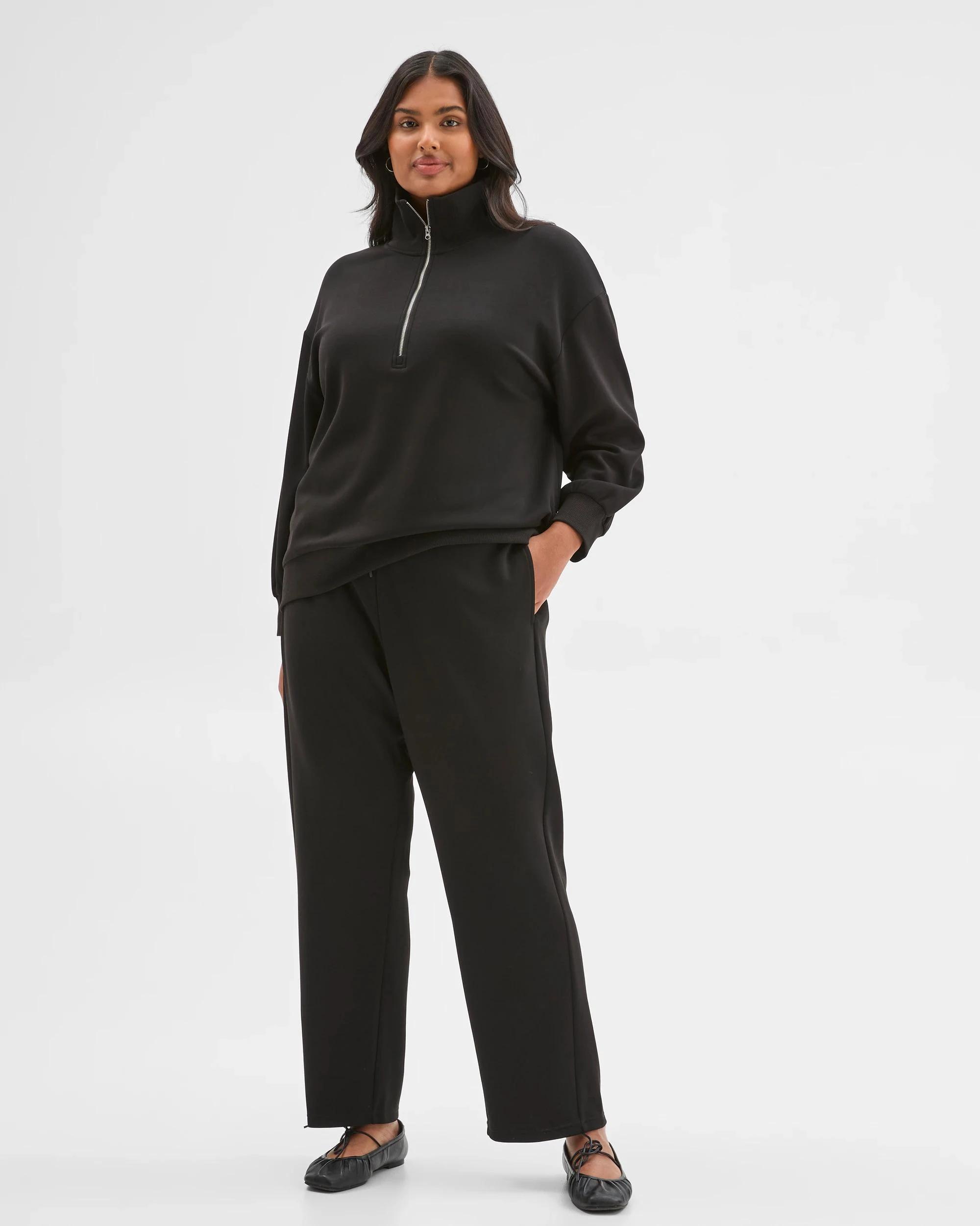 1 Target Curve Plus Size Active Studio Lounge Half Zip Knit Jumper BLACK, 1 of 5