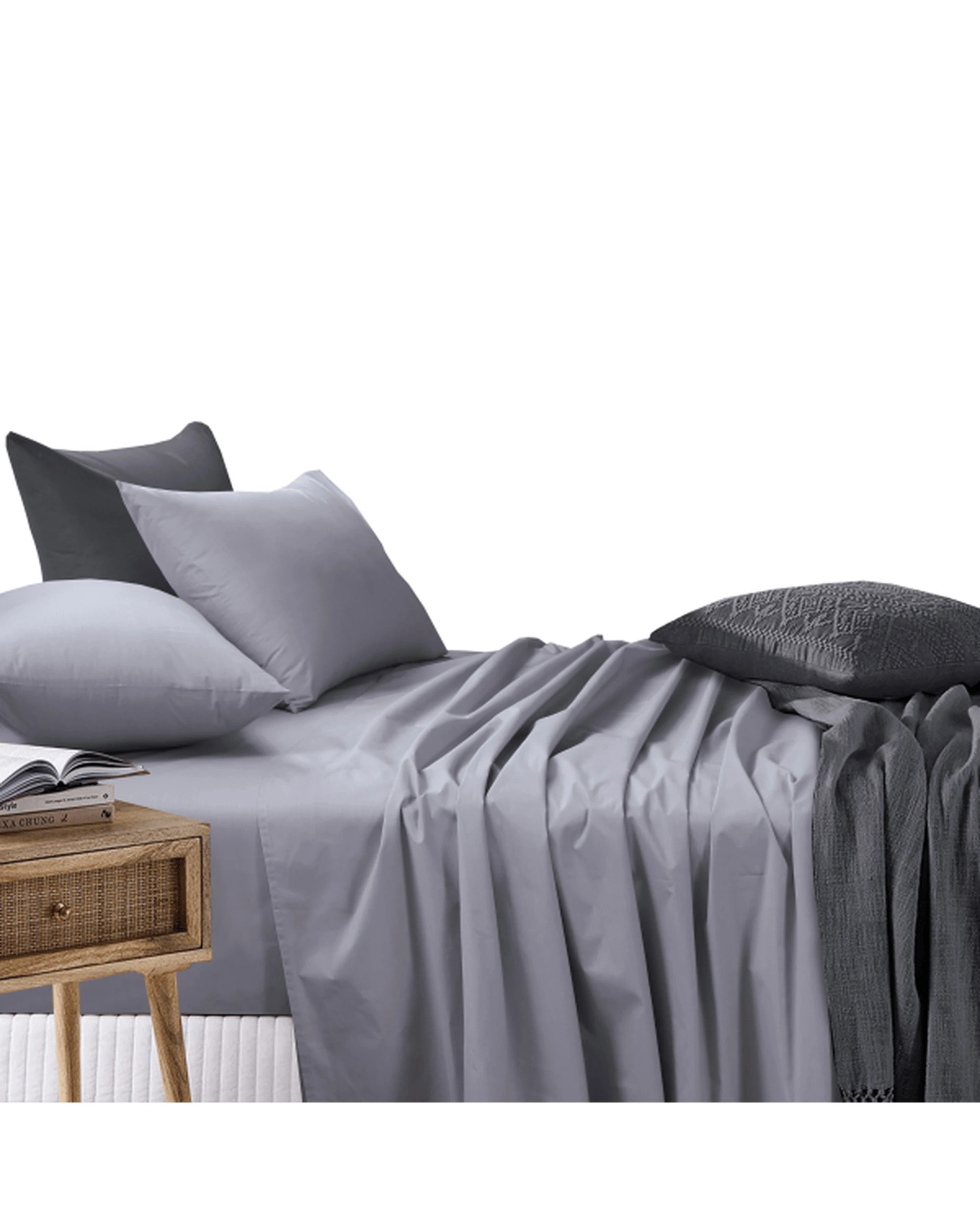 7 Amsons Bedsheets Set Flat & Fitted Sheets With Pillowcases - Queen Bed - Grey, 7 of 8