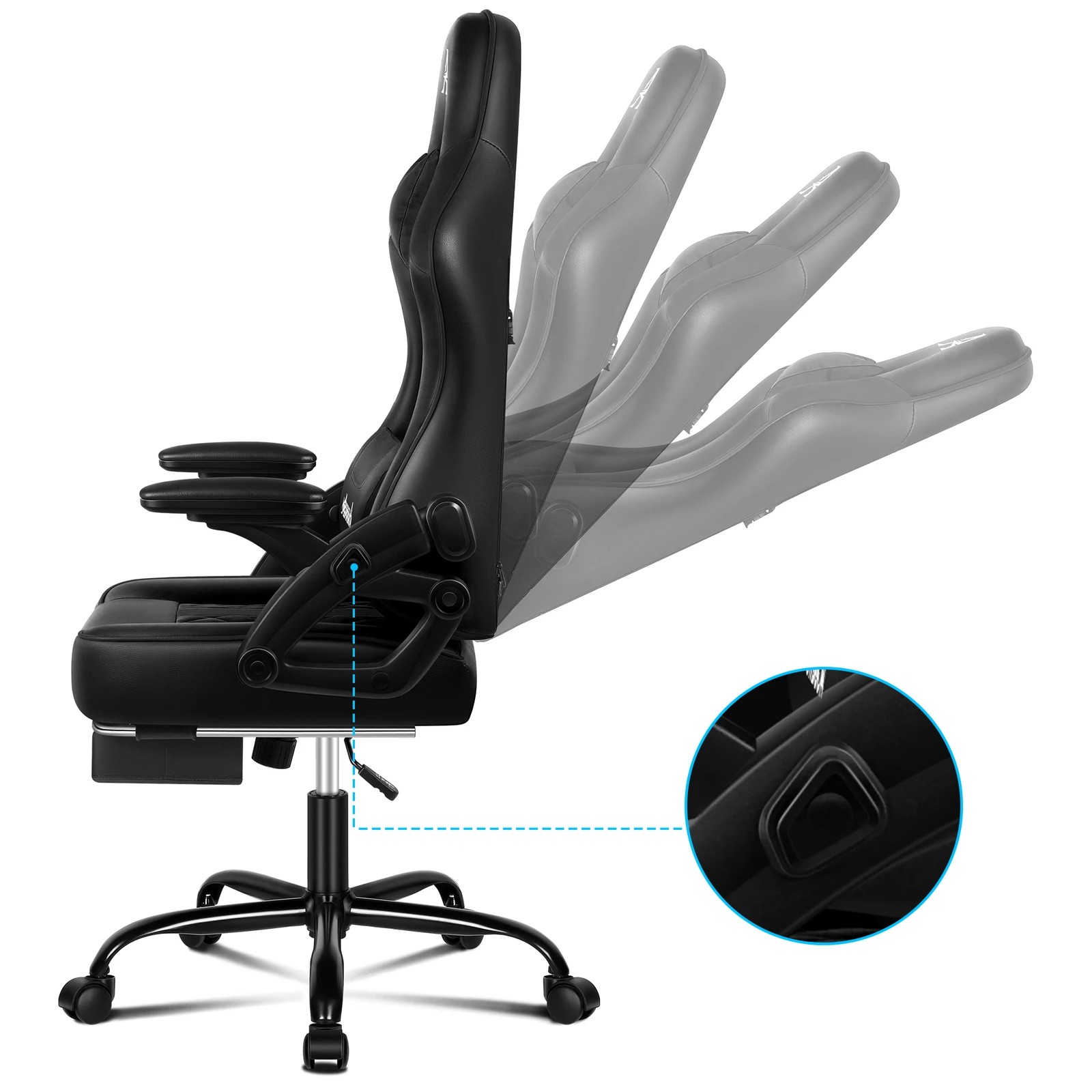 8 Alfordson Gaming Office Chair Massage Computer Footrest Seat Leather - All Black, 8 of 10
