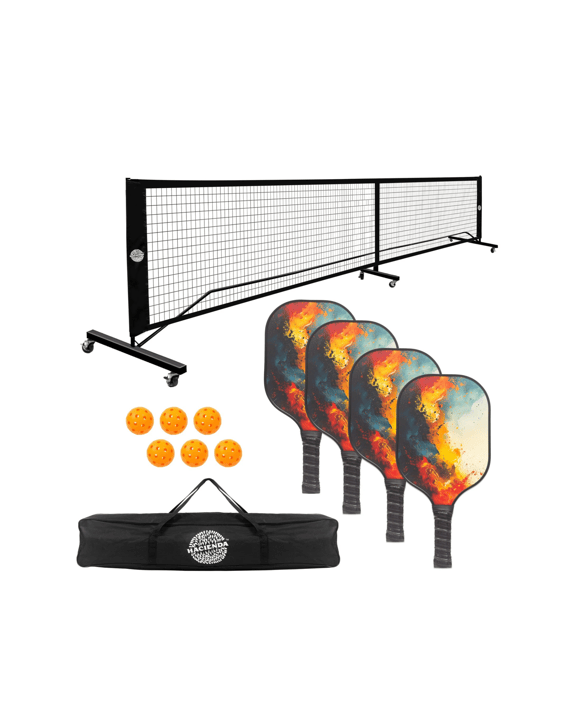 Hacienda Pickleball Set with 4 Fiberglass Paddles, 6 Balls, Net, and Carry Bag