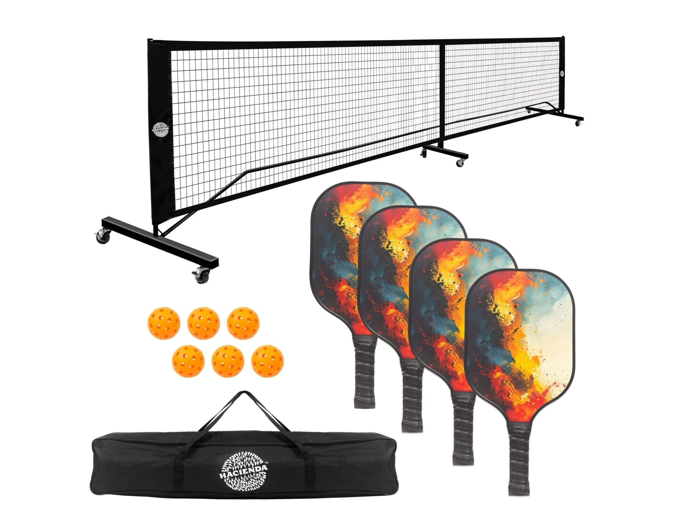 1 Hacienda Pickleball Set with 4 Fiberglass Paddles, 6 Balls, Net, and Carry Bag, 1 of 8