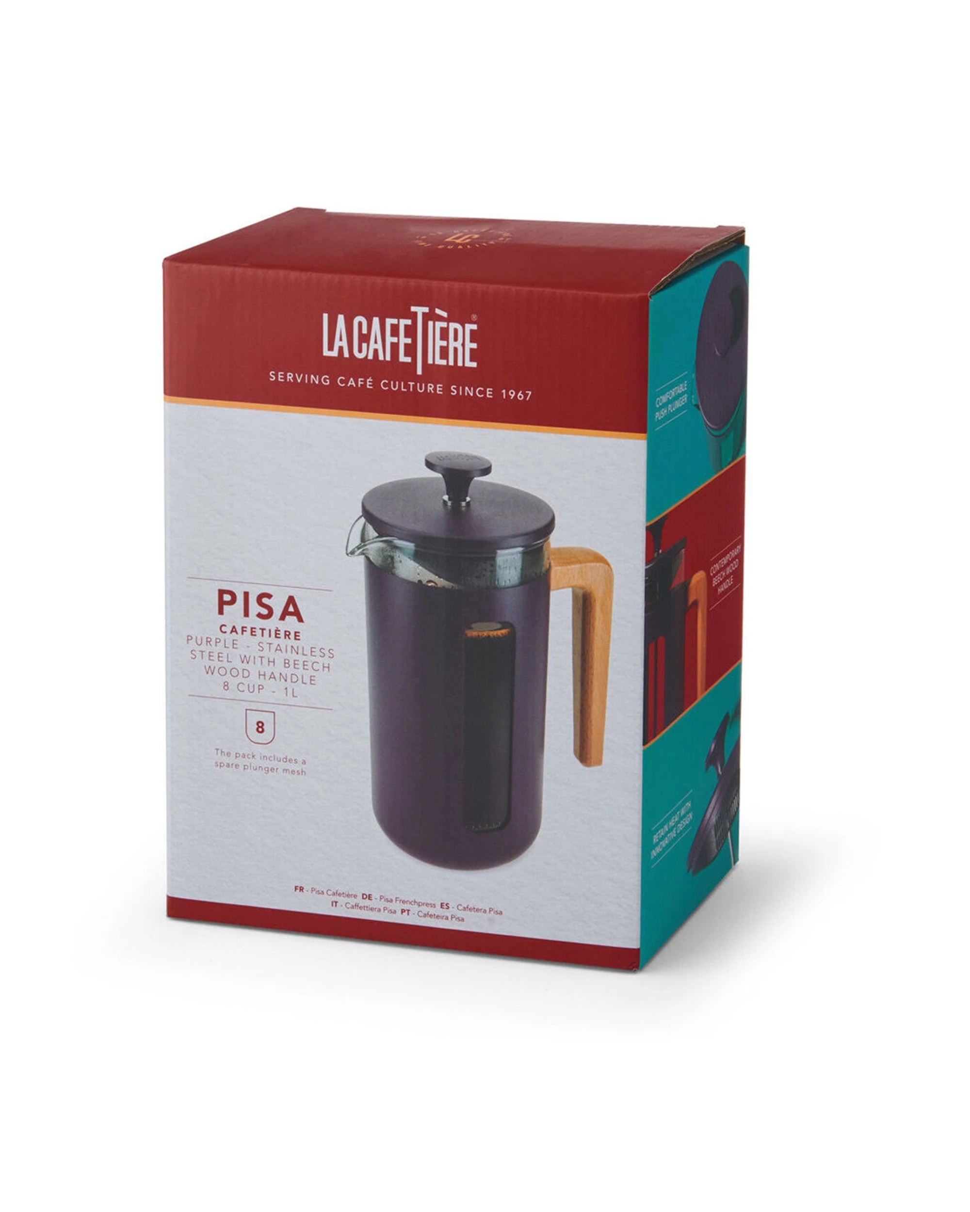 4 La Cafetiere Pisa 8-Cup Cafetiere Glass Coffee Press - Purple, 4 of 7