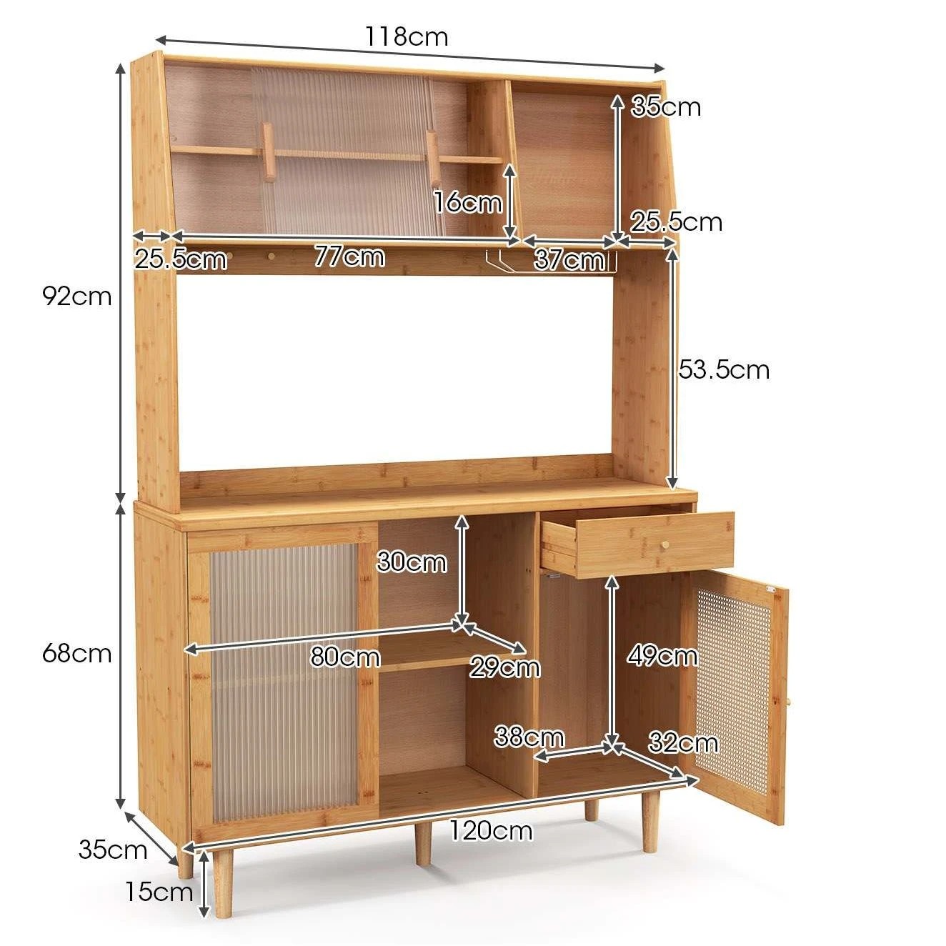 4 Costway Kitchen Rattan Buffet Bamboo Sideboard Storage Cabinet - Natural, 4 of 5