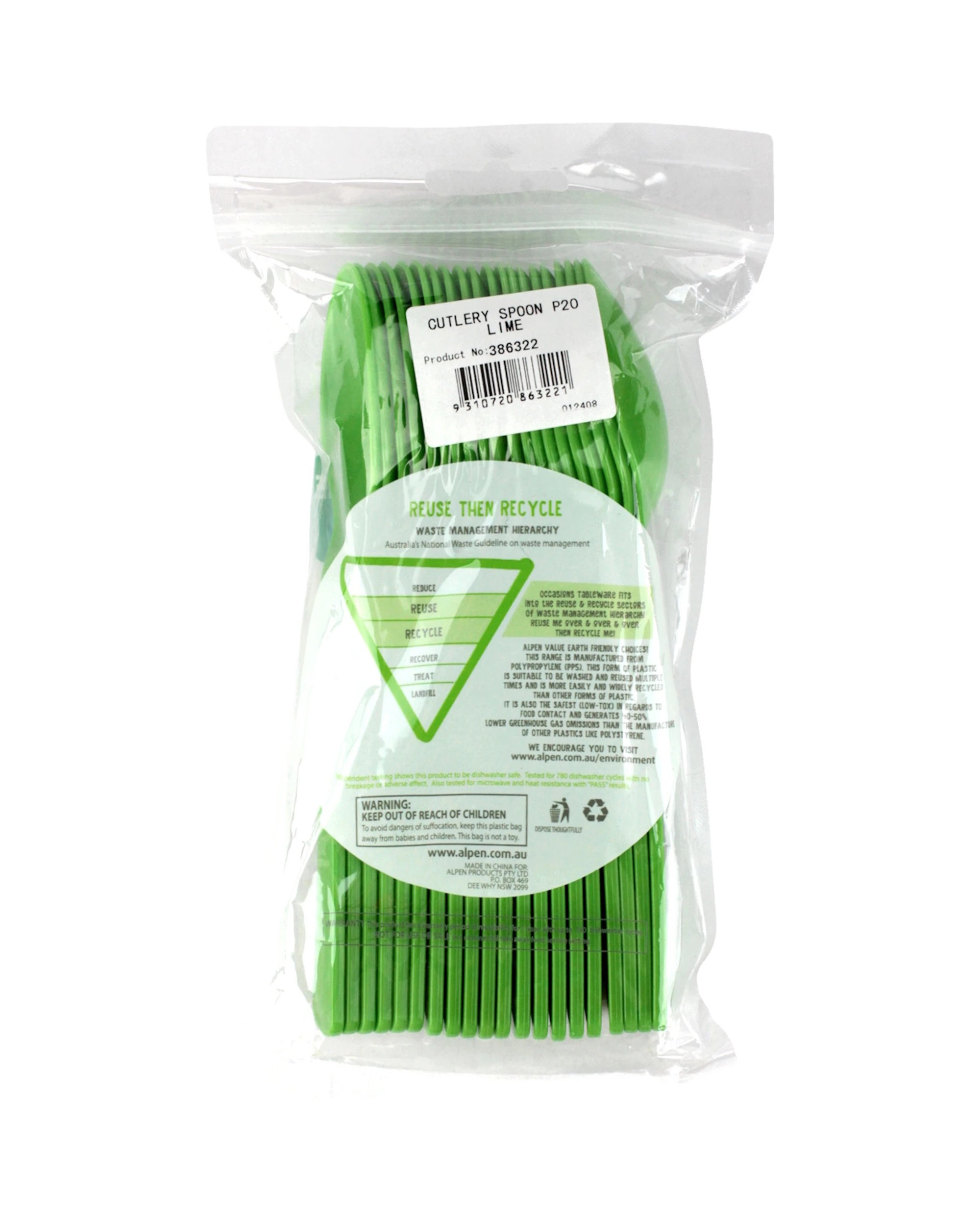 3 Alpen Reusable Spoons Pack of 20 - Lime - Lime Green, 3 of 3