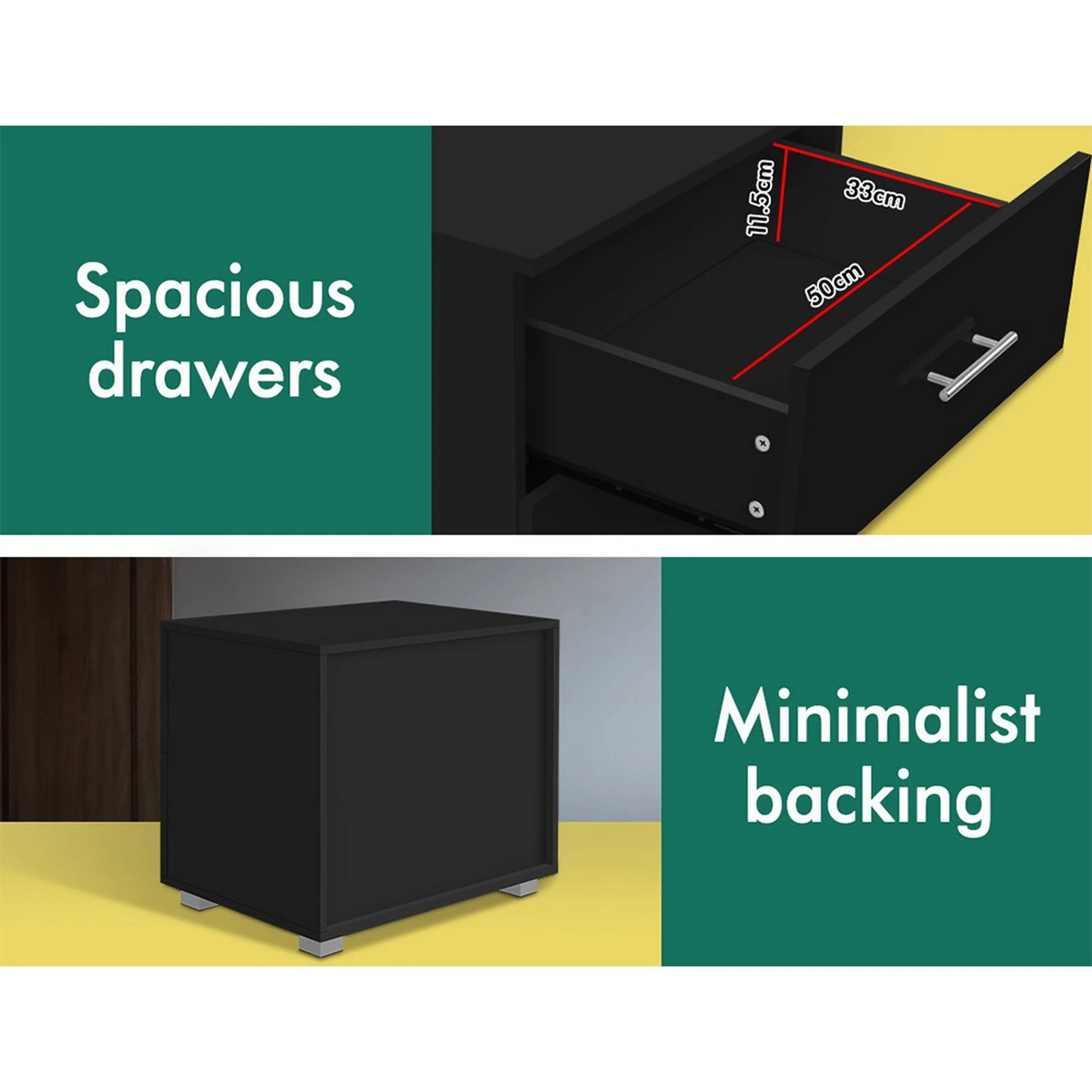 9 Alfordson Bedside Table Nightstand 4 Side High Gloss Side End Table - Black, 9 of 10