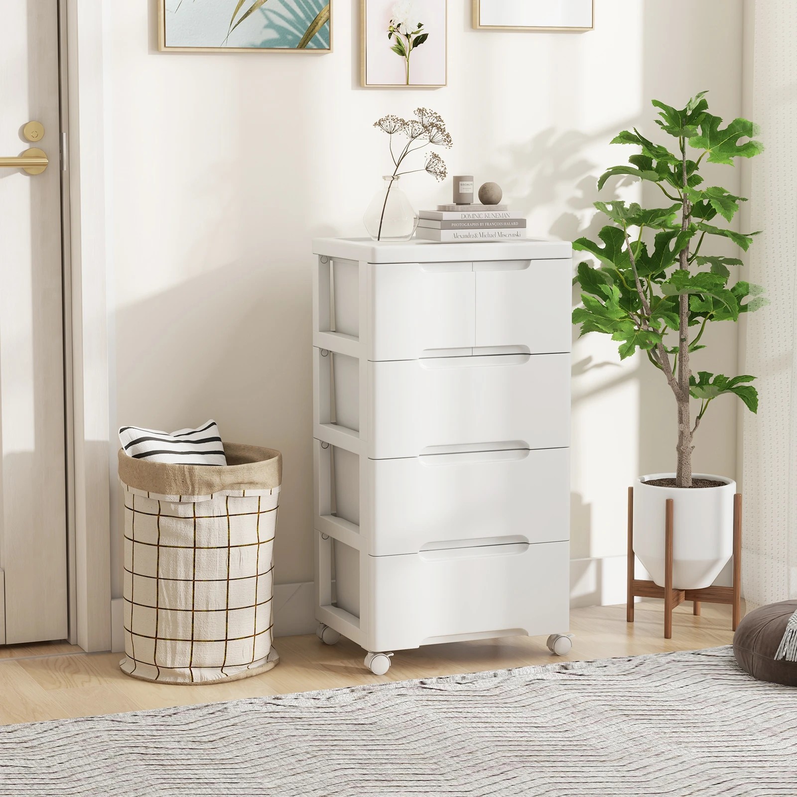 3 Costway 4 Drawers Storage Cart Mobile Dresser Cabinet Home Office Organiser Filing Cabinet - White, 3 of 5