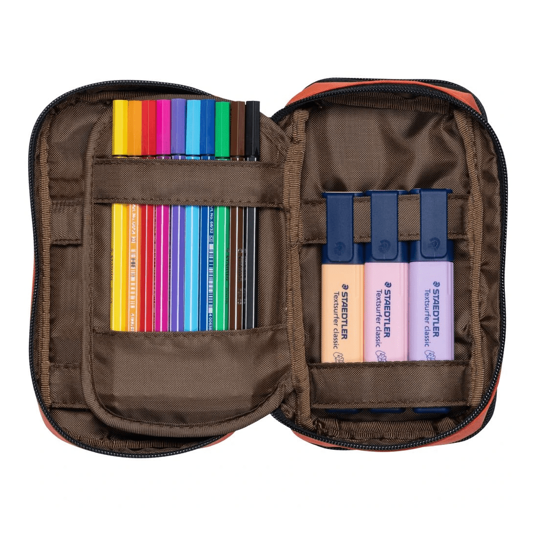 3 Lihit Lab Double Zip Mutli Compartment Pencil Case Orange, 3 of 5