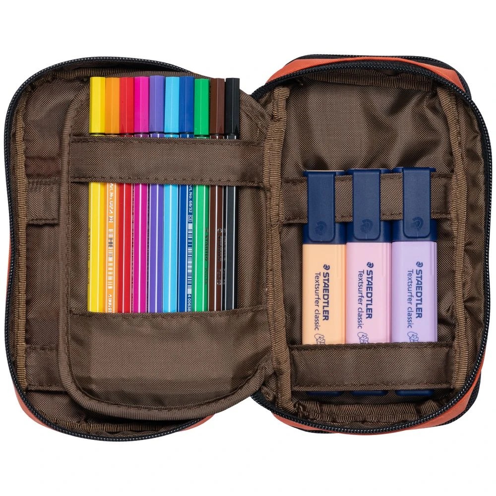 3 Lihit Lab Double Zip Mutli Compartment Pencil Case Orange, 3 of 5