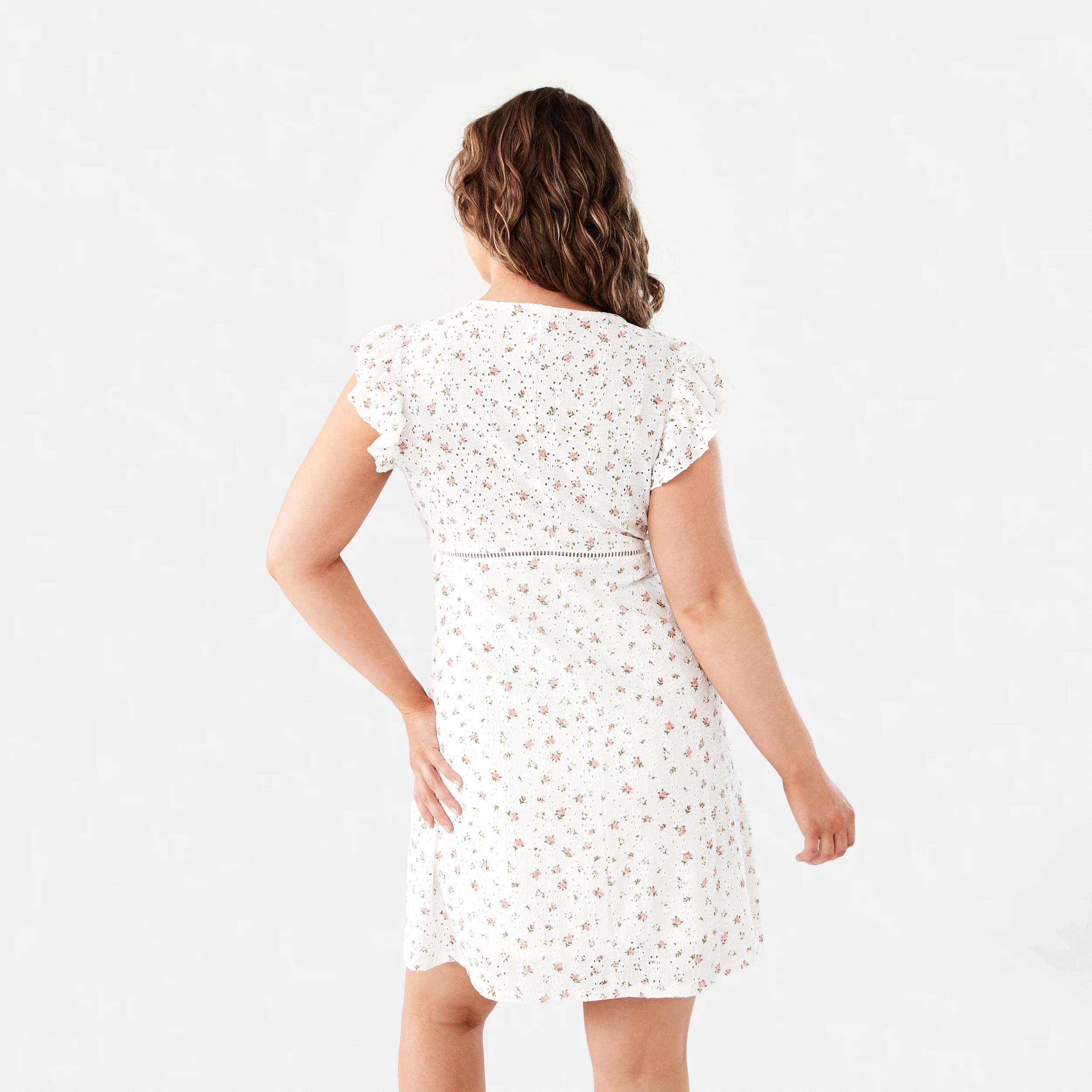 4 Sleeveless Broderie V-Neck Mini Dress Pink Ditsy, 4 of 8