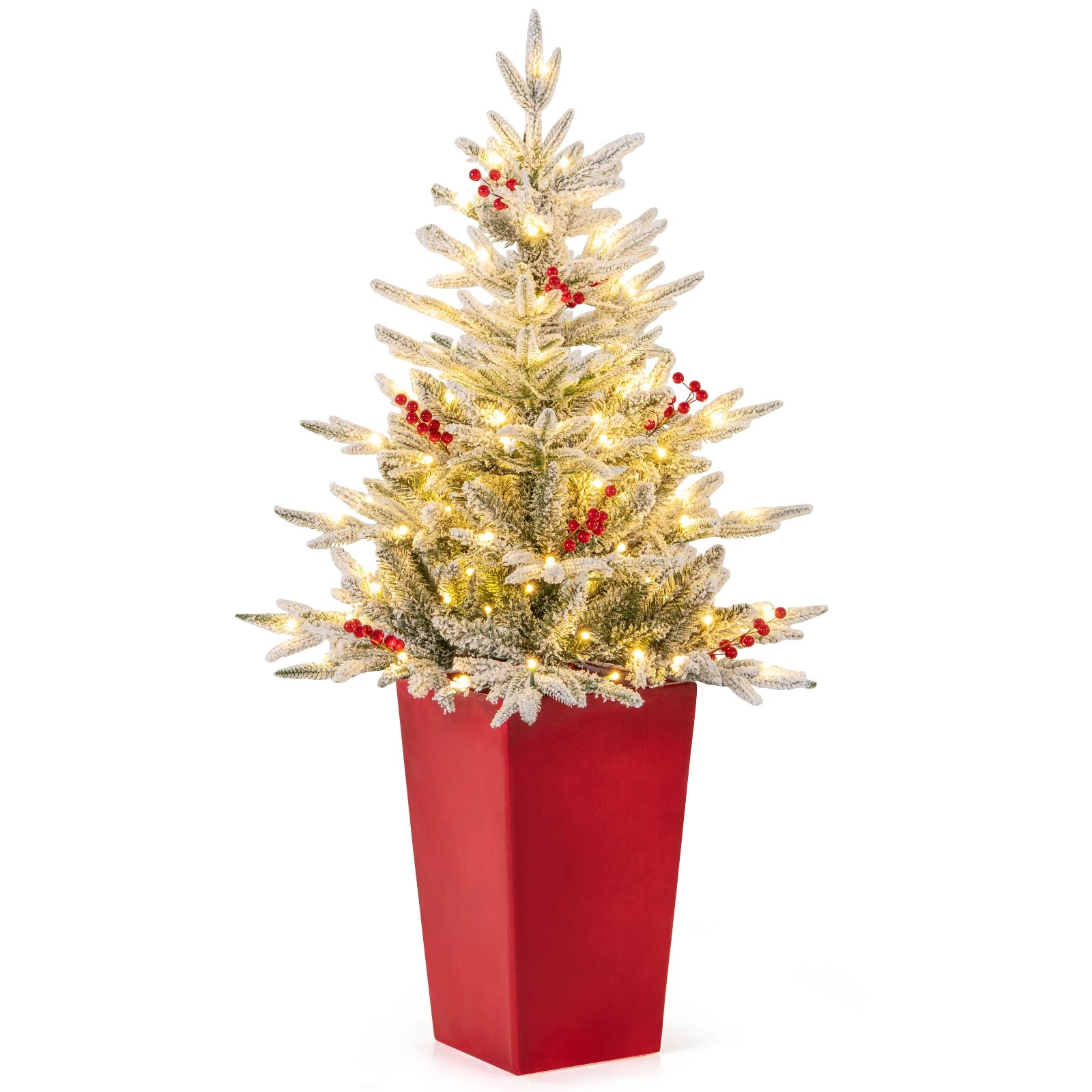 1 Costway 1.22M Pre-Lit Artificial Potted PE Christmas Tree w/LED Lights Xmas Decoration, 1 of 1