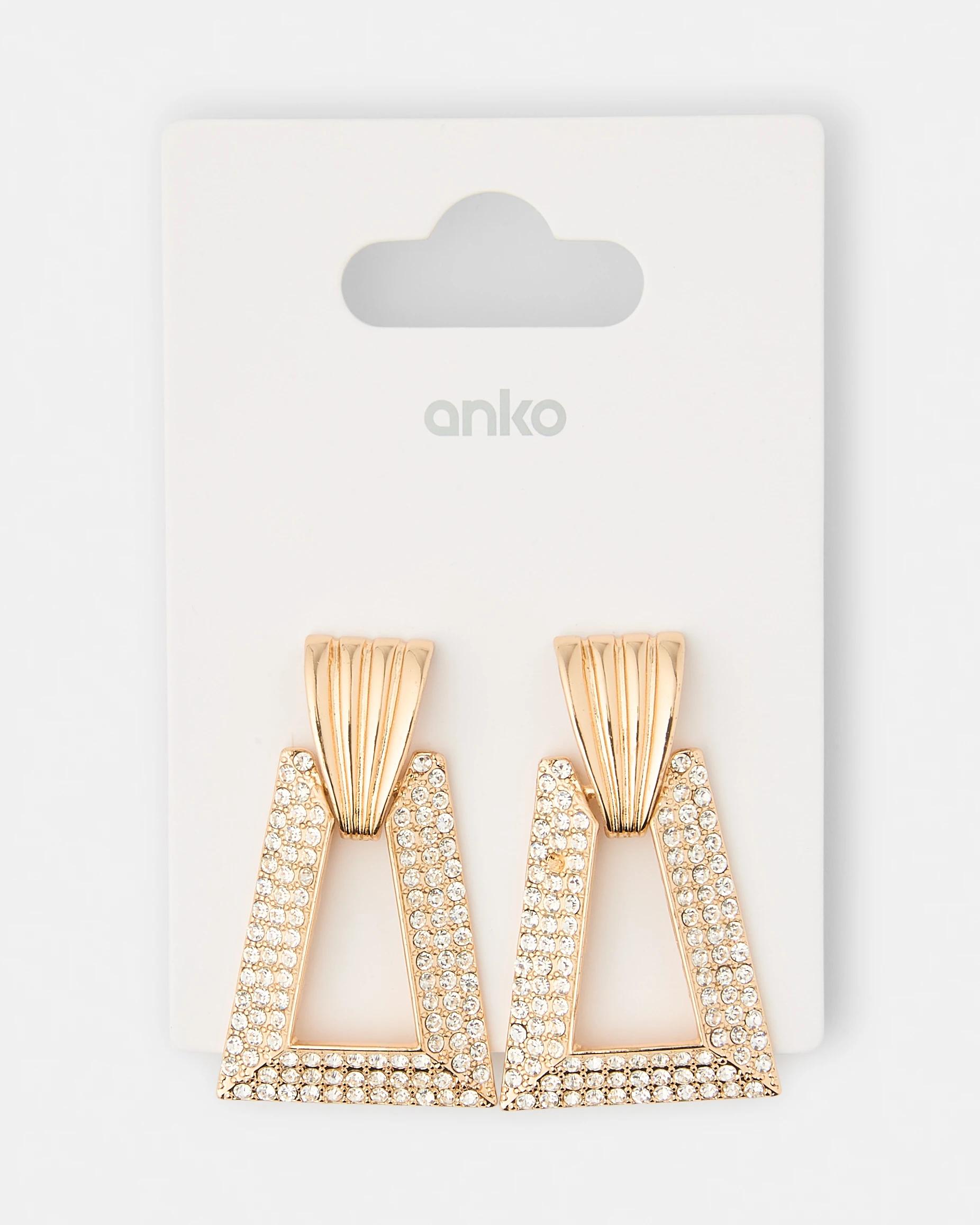 5 Diamante Doorknocker Earrings - Gold Tone Gold, 5 of 5