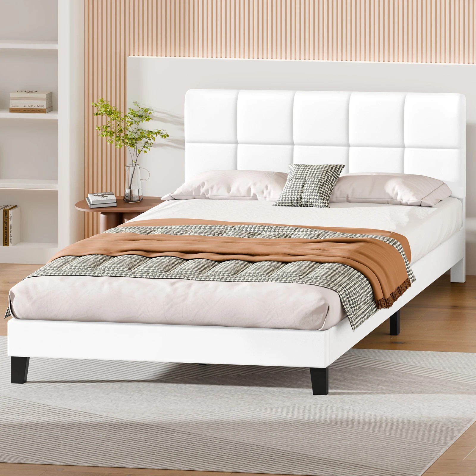 8 Alfordson Bed Frame Double Size Wooden Slats Platform Leather Paula - White, 8 of 9